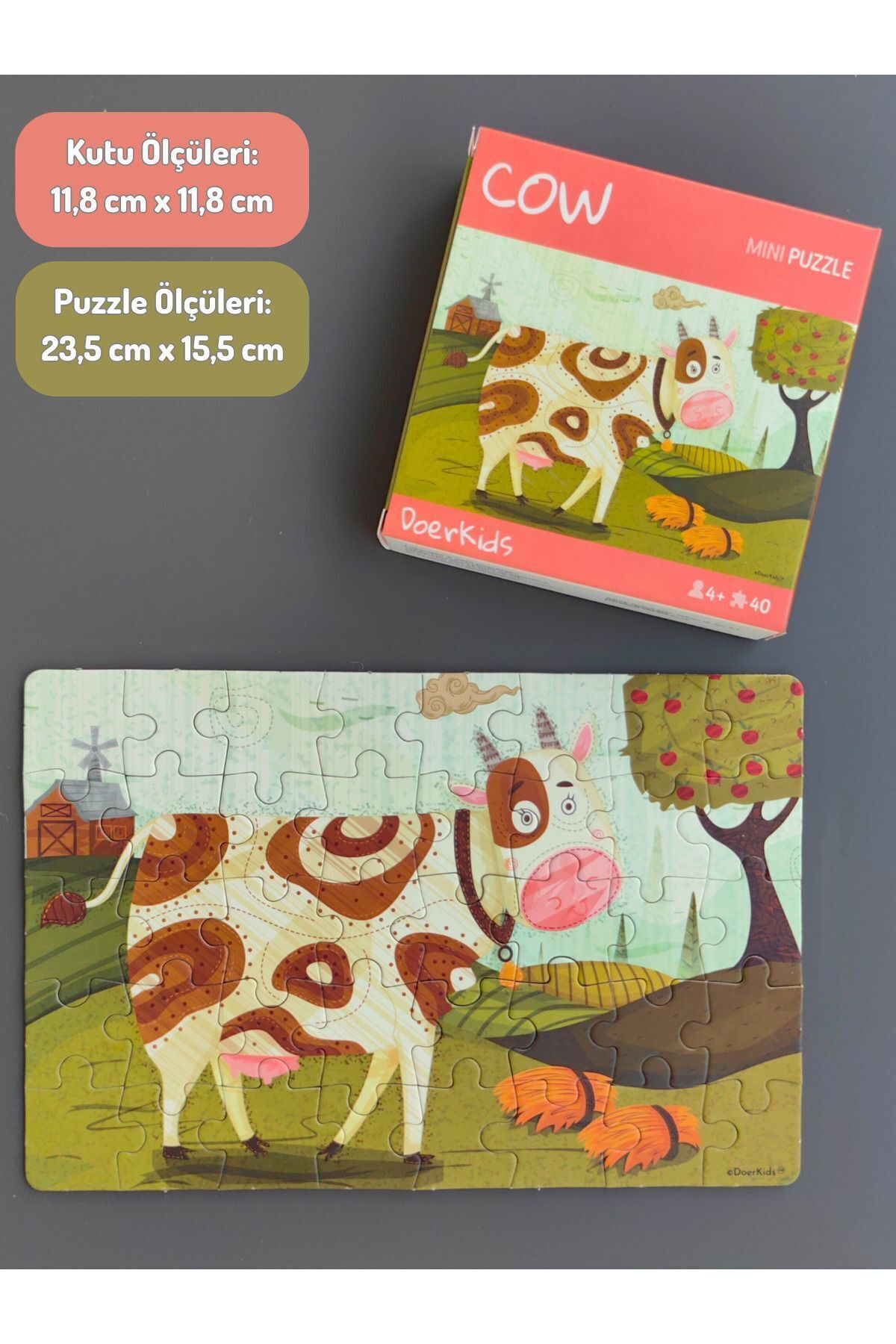DoerKids Çiftlik Sevimli Inek Mini Puzzle | 40 Parça | 4 Yaş fotoğrafı 3 (önizleme)