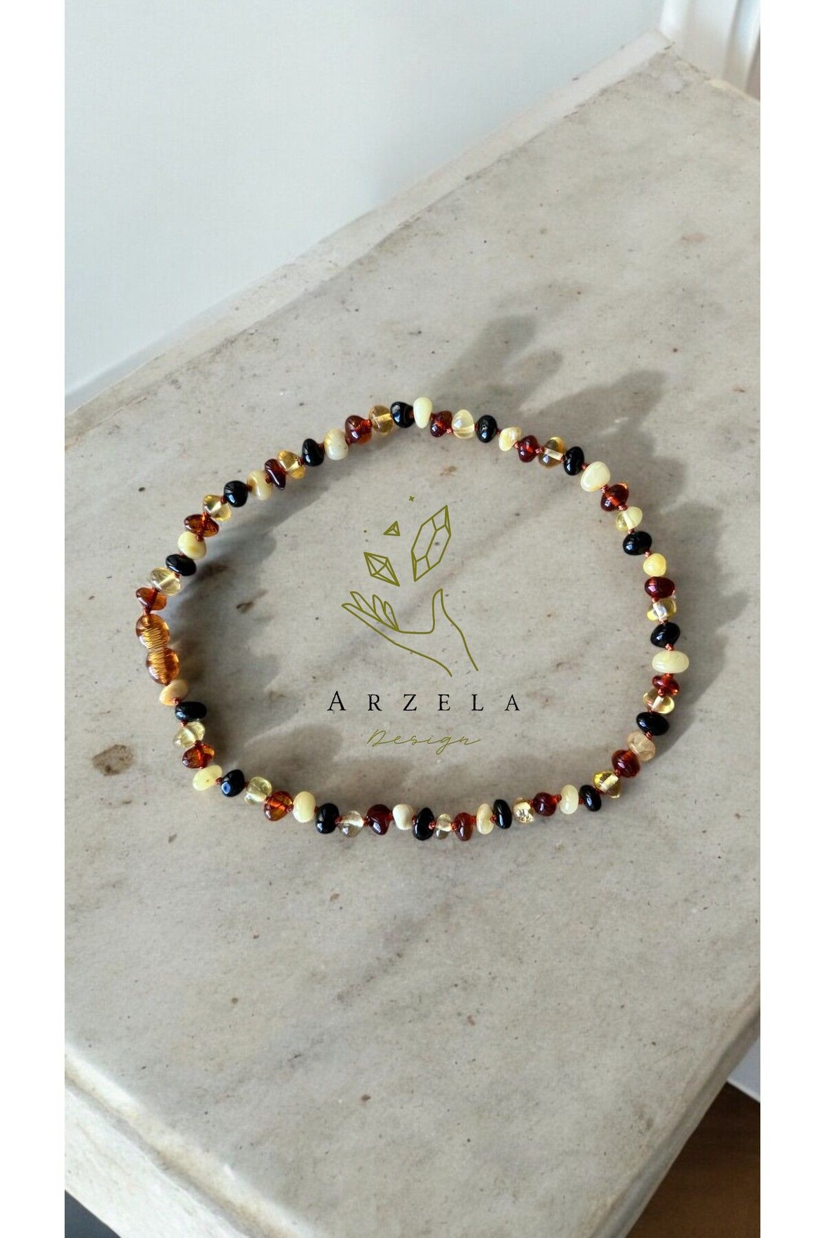 arzela Doğal Taş Kehribar Bebek Kolye