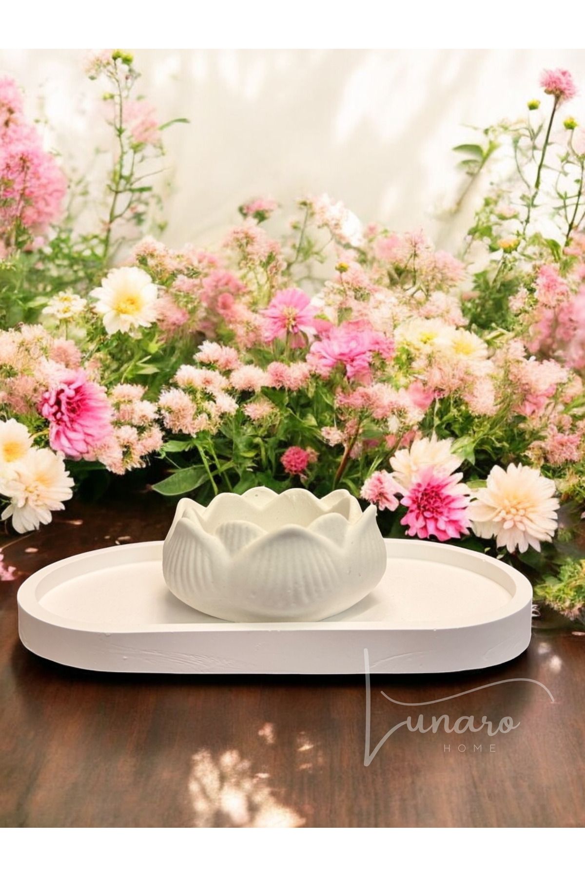 Best Dekoratif Tepsi Lotus Tea Light Mumluk Set - Salon, Mutfak Minimalist Dekorasyon