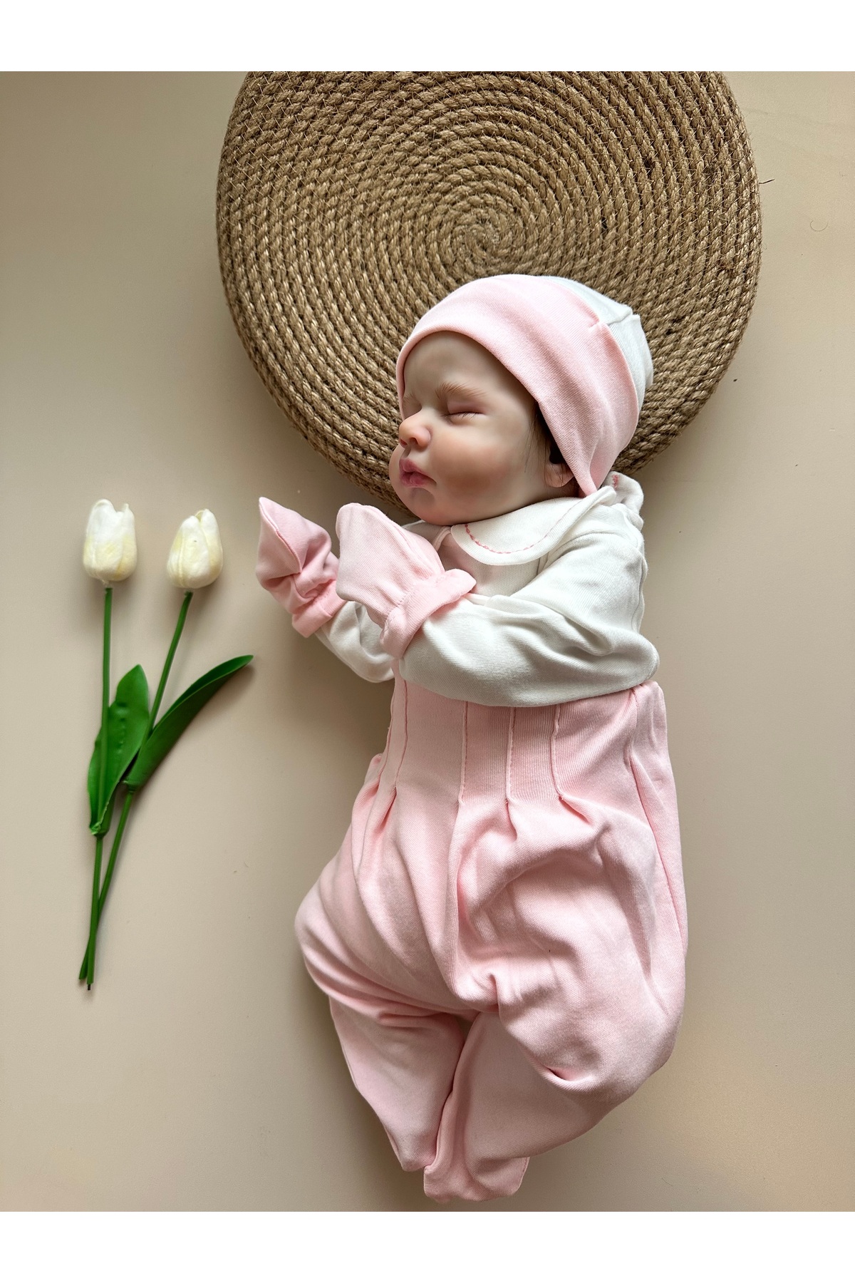 Mama Miel Baby Pembe Hastane Çıkışı Set (Body, Pantolon, Bere, Eldiven) fotoğrafı 7 (önizleme)