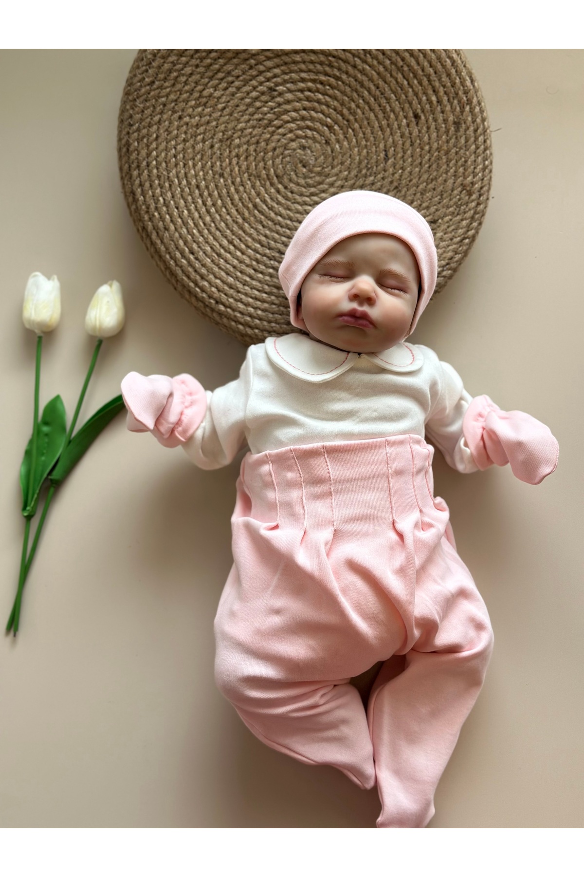 Mama Miel Baby Pembe Hastane Çıkışı Set (Body, Pantolon, Bere, Eldiven) fotoğrafı 3 (önizleme)