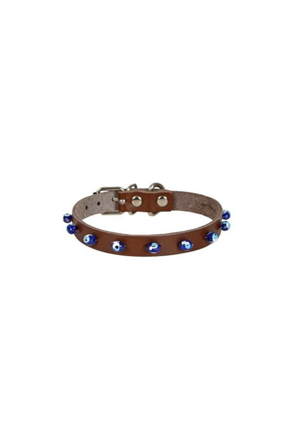Cr Akvaryum Cattie Boncuklu Deri Küçük Irk Köpek ve Kedi Boyun Tasması Large Kahverengi 1.2x23-27 Cm