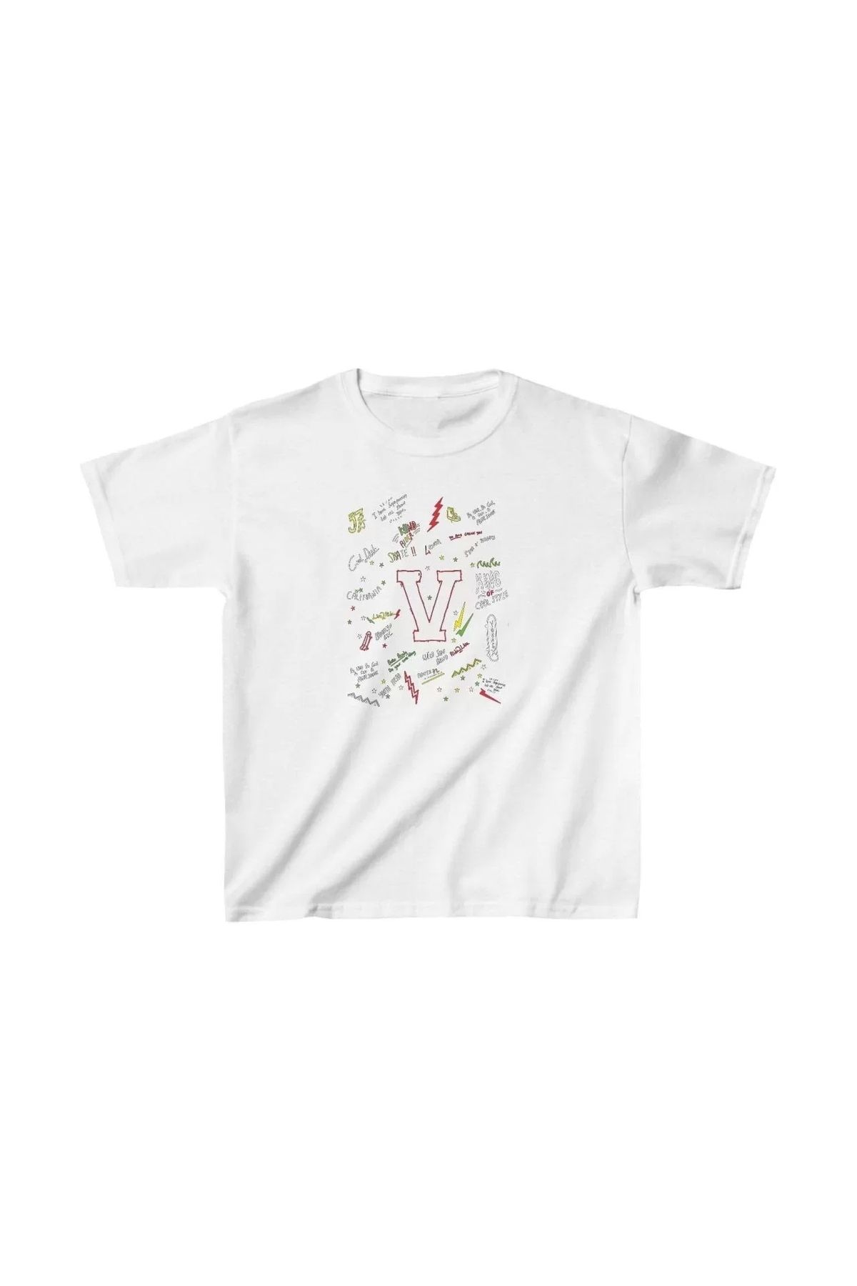 AE Stil Unisex Çocuk Baskılı T-Shirt - Beyaz