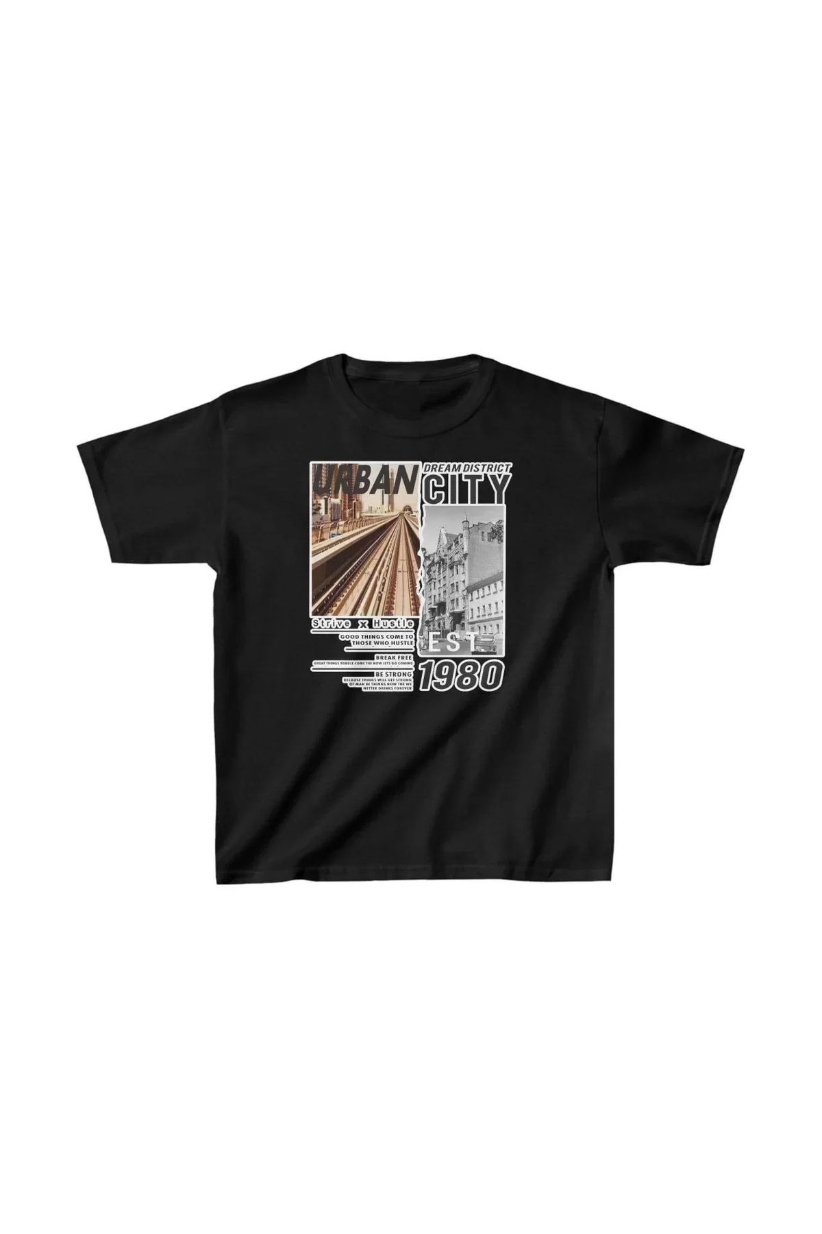 AE Stil Unisex Çocuk Baskılı T-Shirt - Siyah