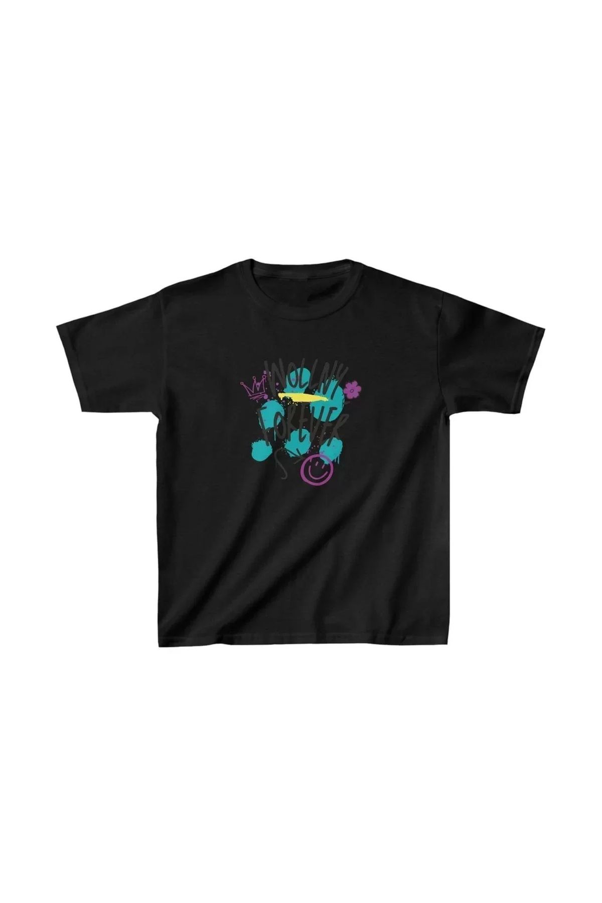 AE Stil Unisex Çocuk Baskılı T-Shirt - Siyah