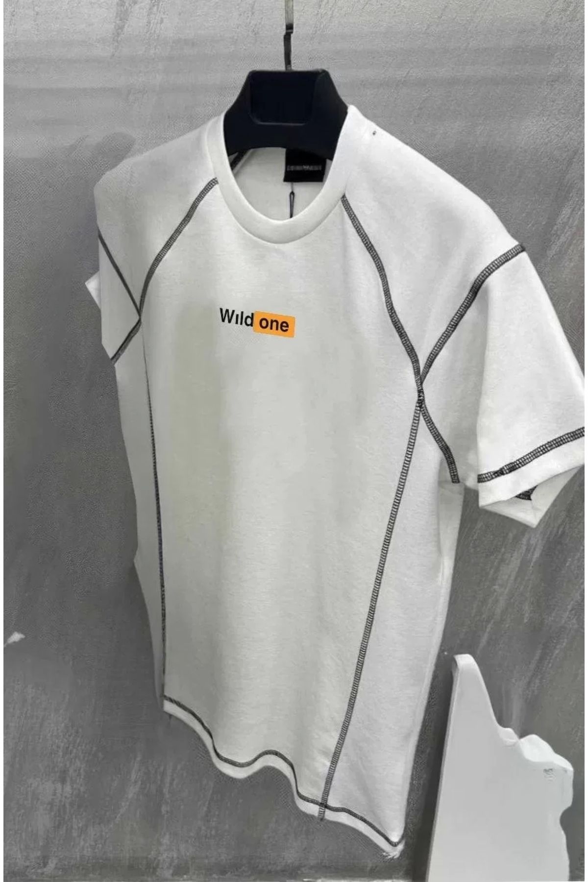 AE Stil Unisex Dikişli Baskılı Oversize T-Shirt - Beyaz