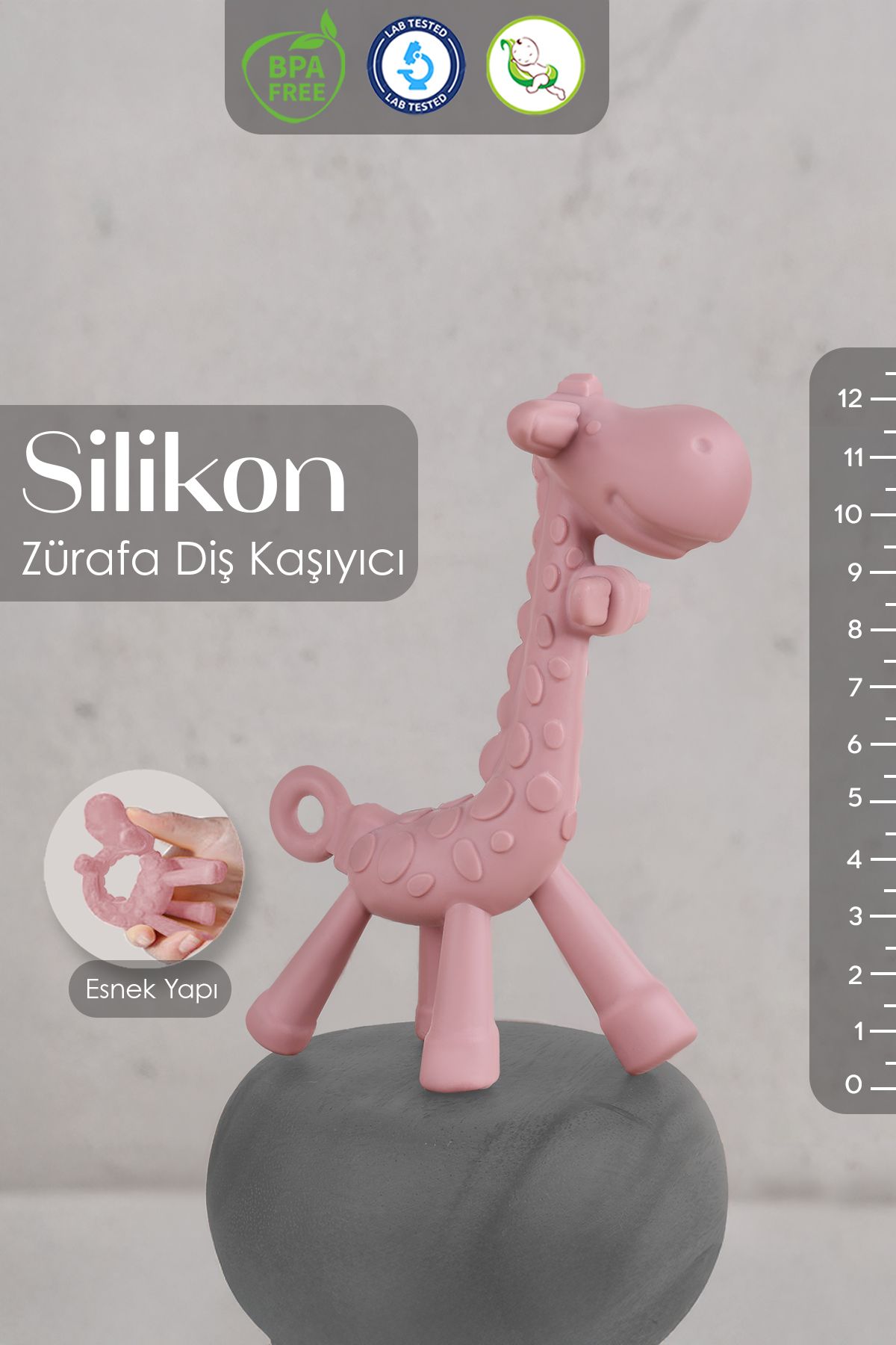 Meleni Baby Zürafa Silikon Diş Kaşıyıcı - Bebek Diş Kaşıyıcı Hayvan Figürlü Oyuncak Dişlik - Pembe