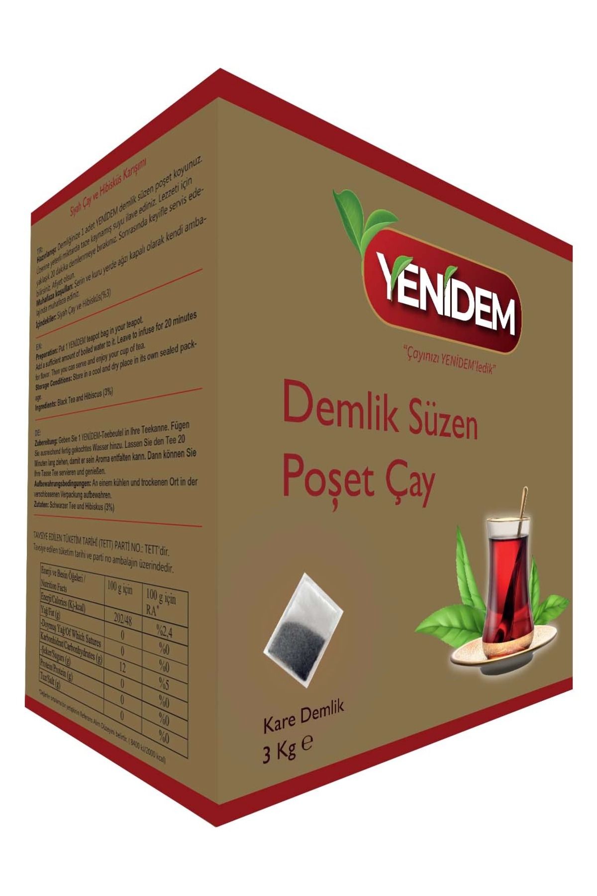 Yenidem YENİDEM KARE DEMLİK SÜZEN POŞET ÇAY 3 KG İŞYERİ TİPİ