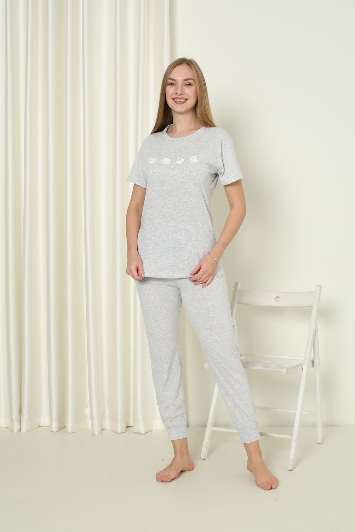 FAMES PİJAMA-Cotton Short Sleeve Summer Pajama Set 3