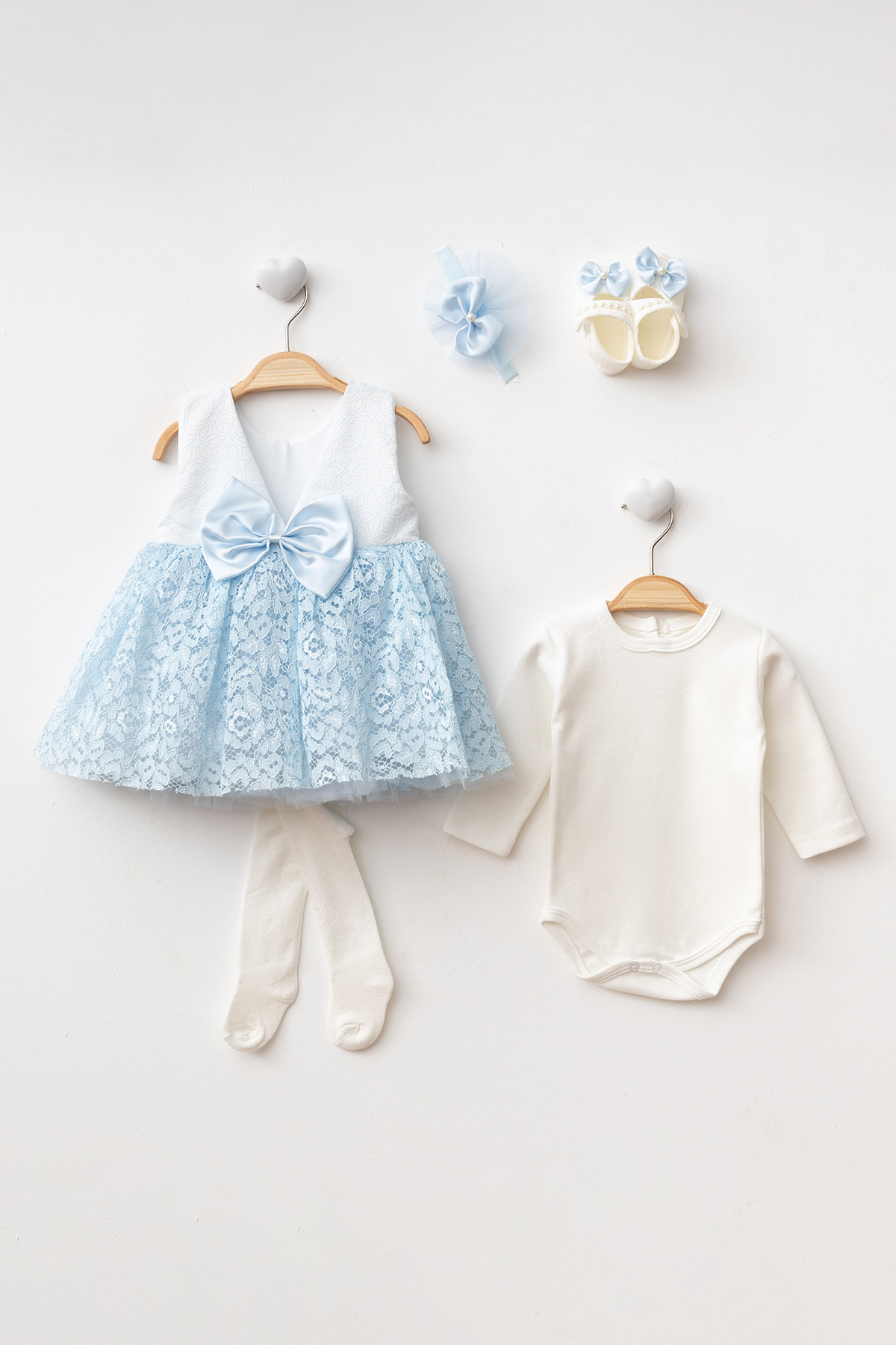 Petite Ponpon Baby Yeni Model Kız Bebek0-6Ay Yenidoğan Elbise 6'Lı Mevlütlük Set Bolerolu Fransız Dantelli Elbise mt334 fotoğrafı 2 (önizleme)