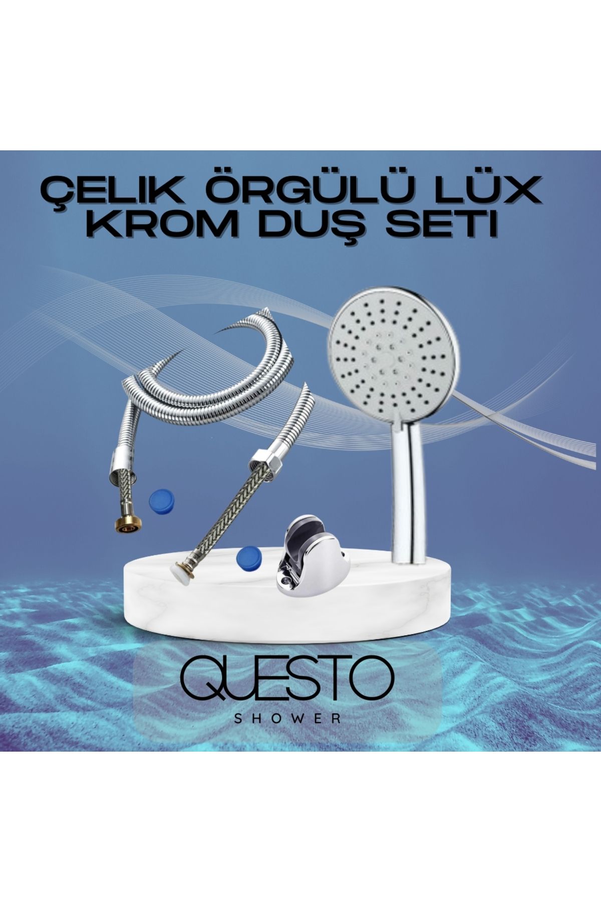 QUESTO SHOWER KROM ÇELİK ÖRGÜLÜ DUŞ SETİ