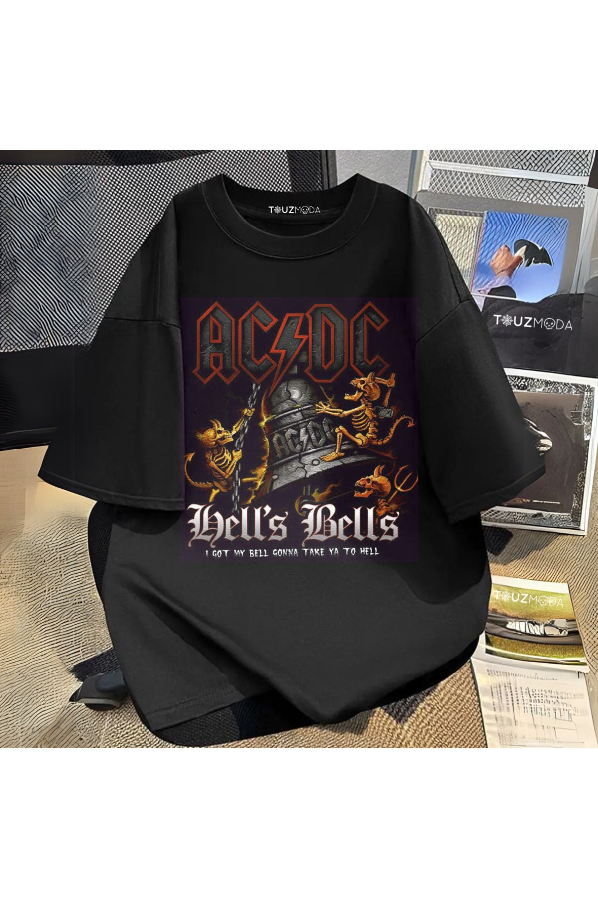 Touz Moda Tricou Oversize Unisex Cu Imprimeu Ac/dc Din Seria Rock Unisex - M/L
