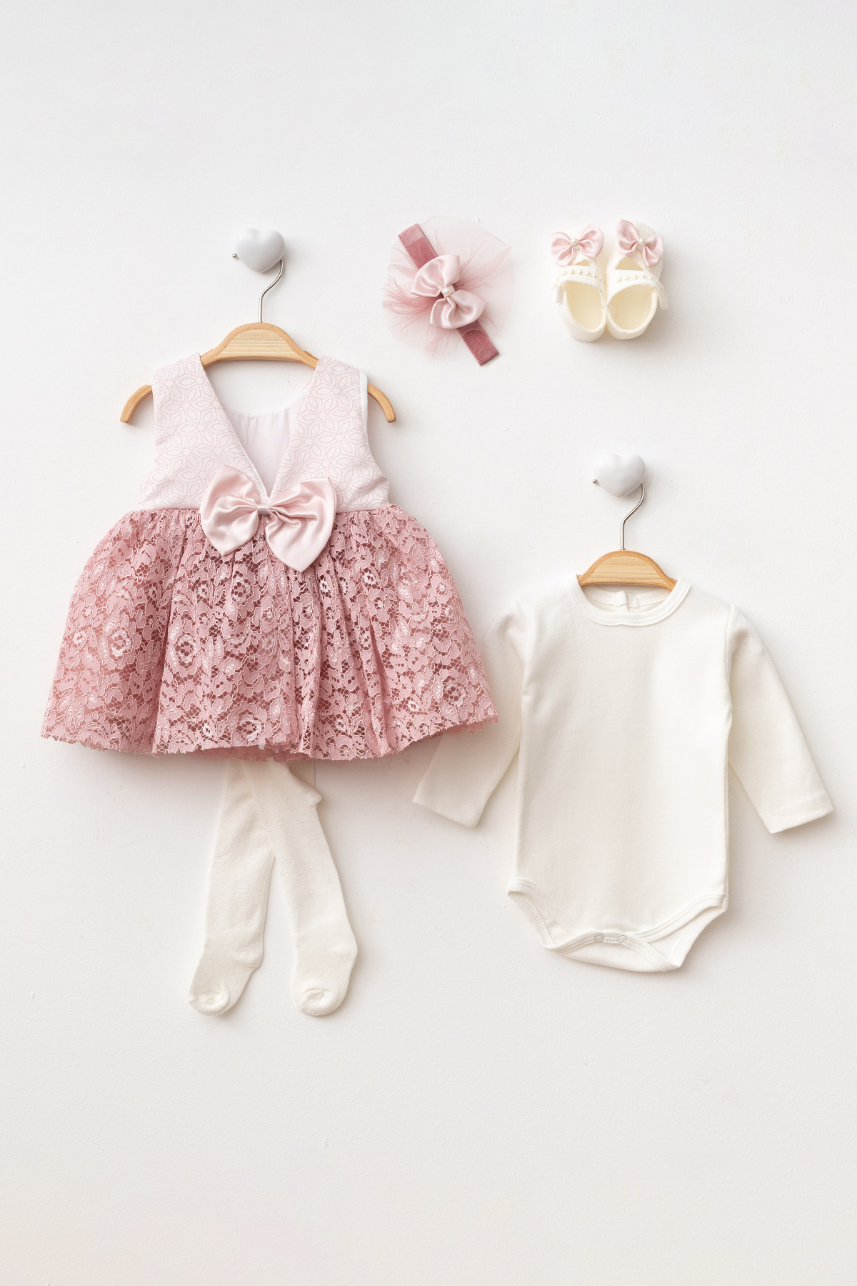 Petite Ponpon Baby Yeni Model Kız Bebek0-6Ay Yenidoğan Elbise 6'Lı Mevlütlük Set Bolerolu Fransız Dantelli Elbise mt334 fotoğrafı 2 (önizleme)