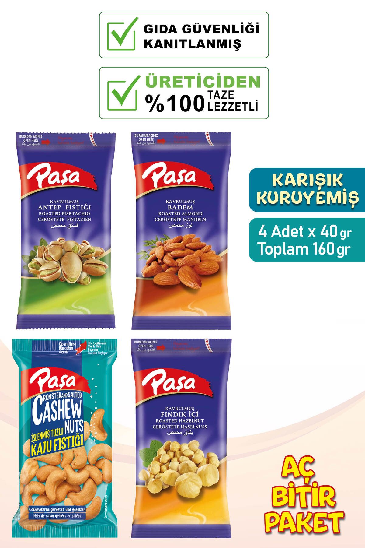 Paşa Kuruyemiş Karışık Kuruyemiş 40 gr X 4 Adet (1. KALİTE)