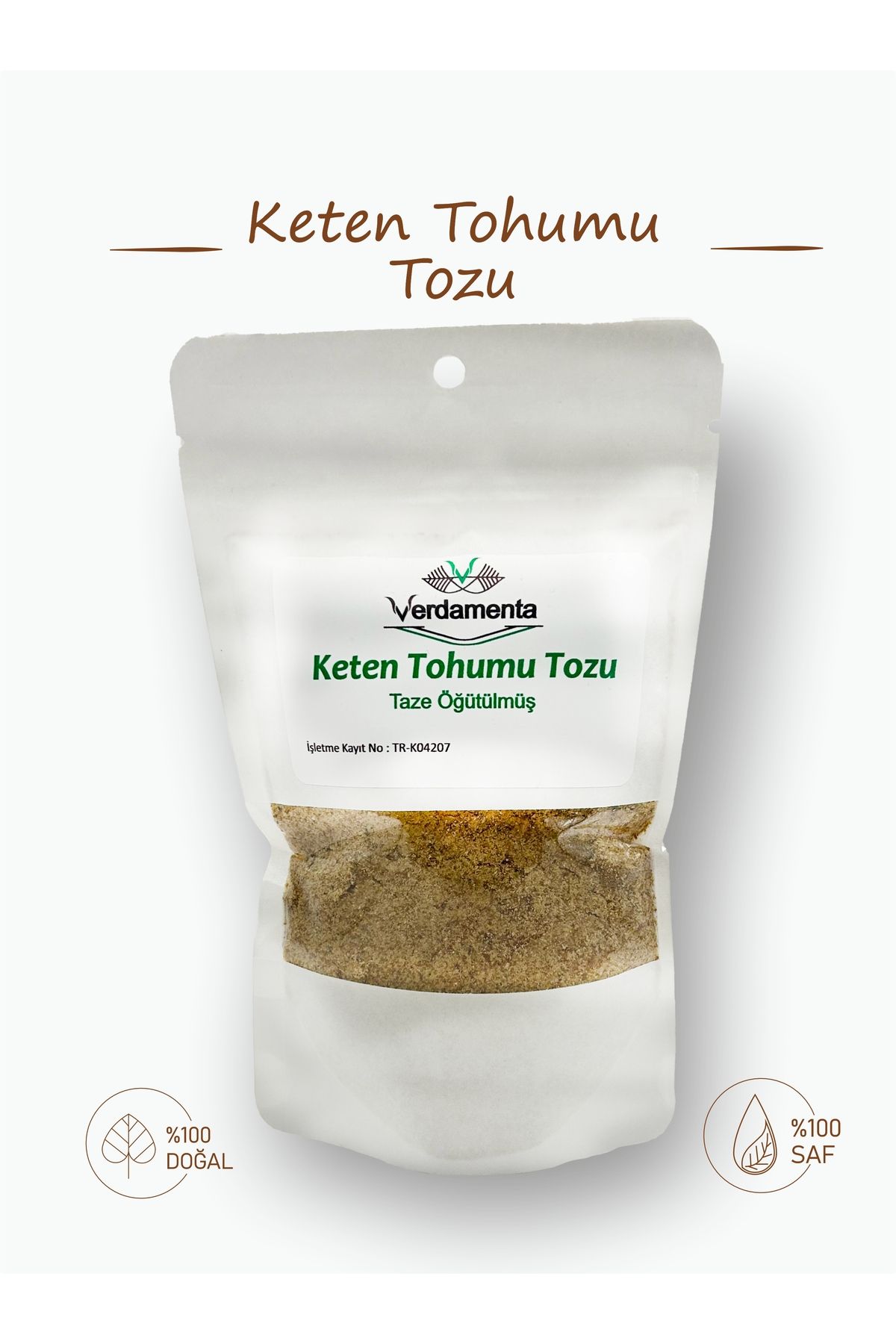 verdamenta Taze Keten Tohumu Tozu - 200g Kilitli Ambalajda, Glutensiz ve Vegan