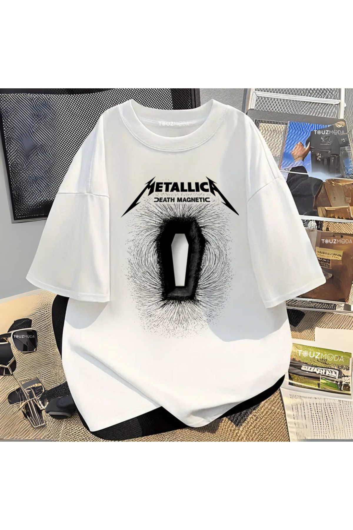 Touz Moda Rock Serisi Metallica Death Magnetic Baskılı Unisex Oversize  T-Shirt