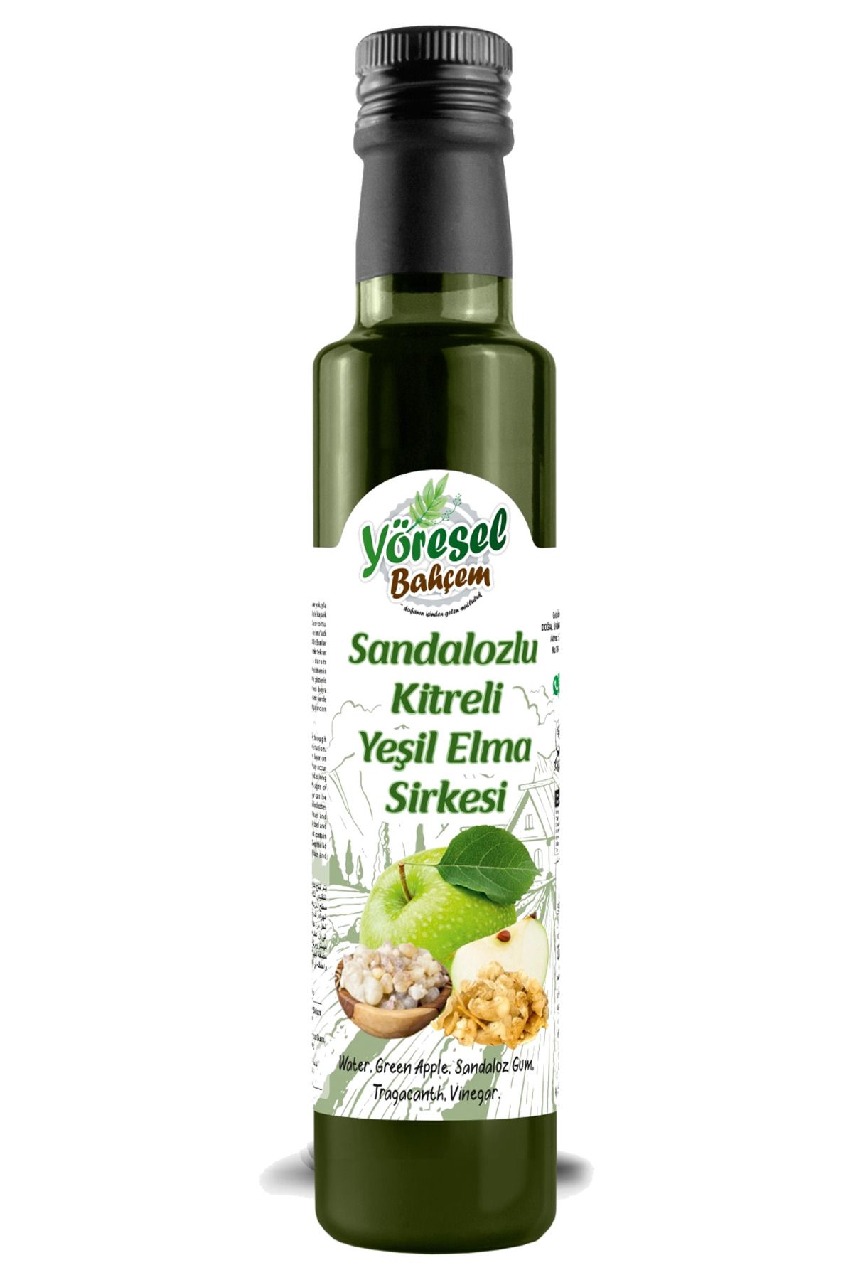 Yöresel Bahçem Sandalozlu Kitreli Yeşil Elma Sirkesi Doğal Fermantasyon (500ml)