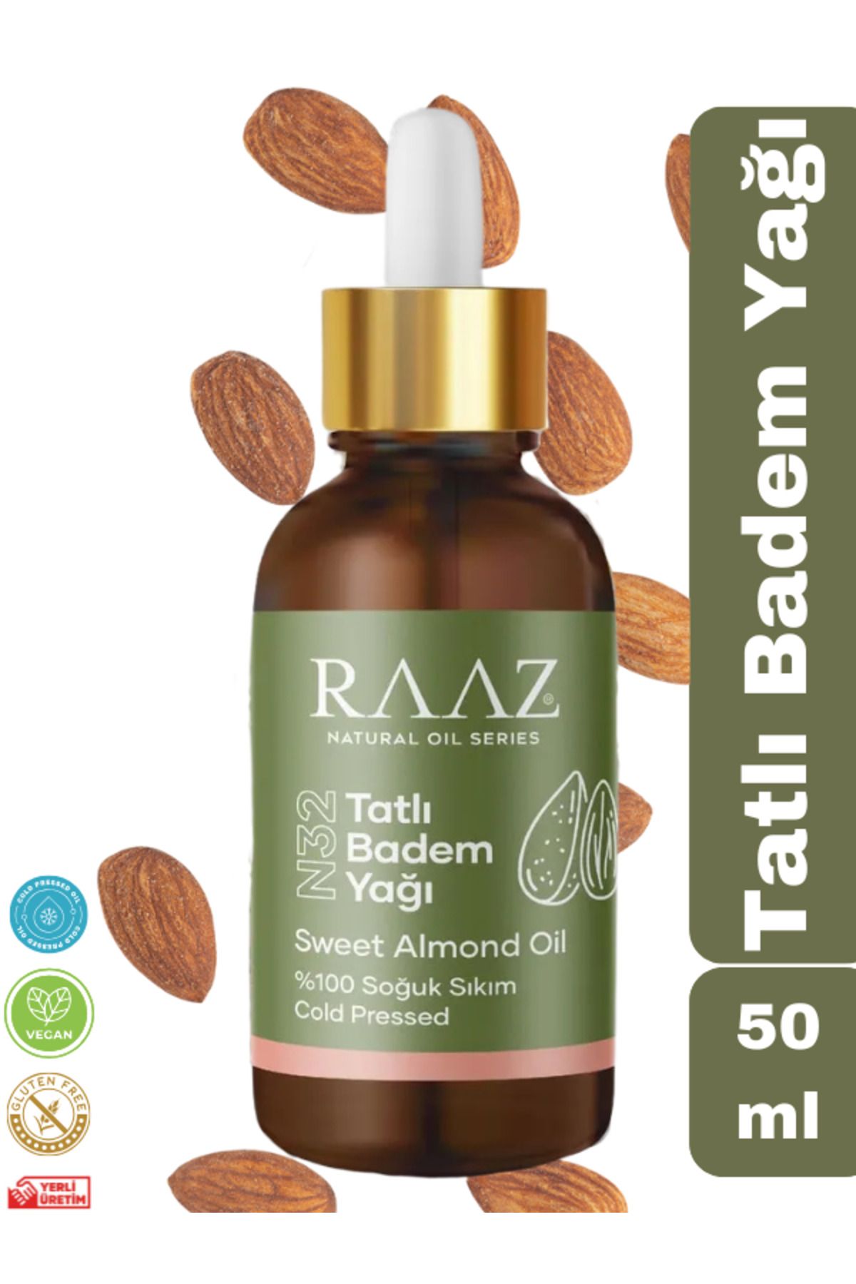 RAAZ Tatlı Badem Yağı 50 ml %100 Saf Ve Soğuk Sıkım ( Sweet Almond Oil )