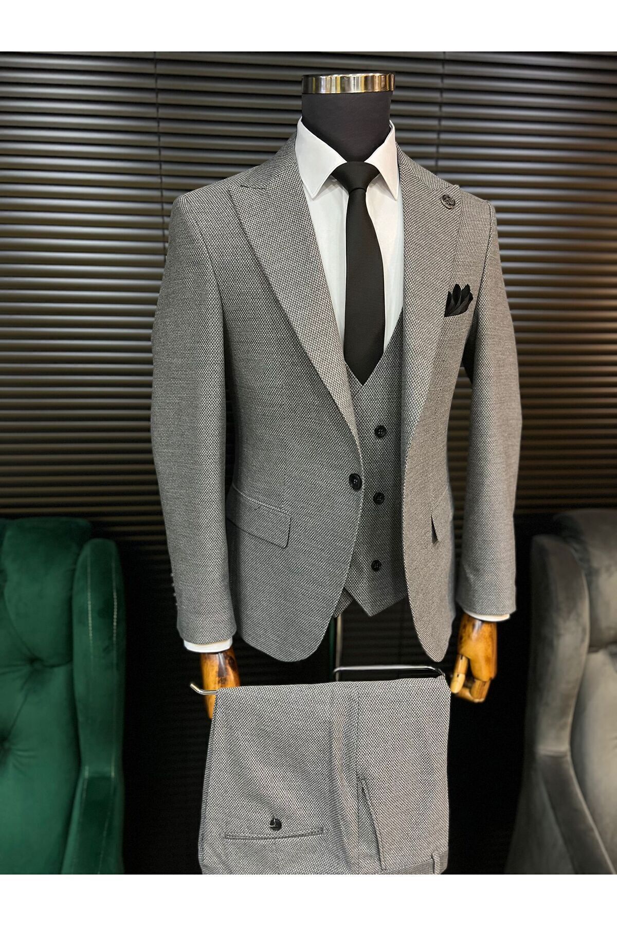 Terziayhan  Armürlü Gri Slimfit Takım Elbise - Görsel 2