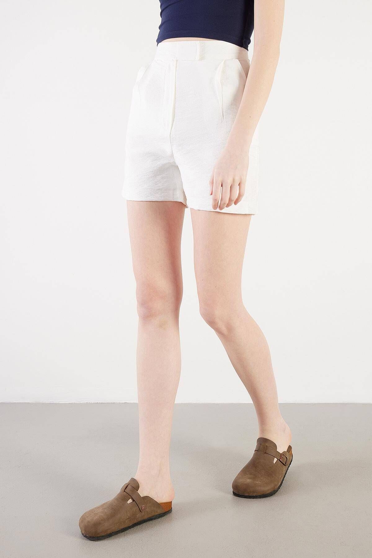 Addax-High Waist Velcro Closure Shorts Ş3272-U7 4