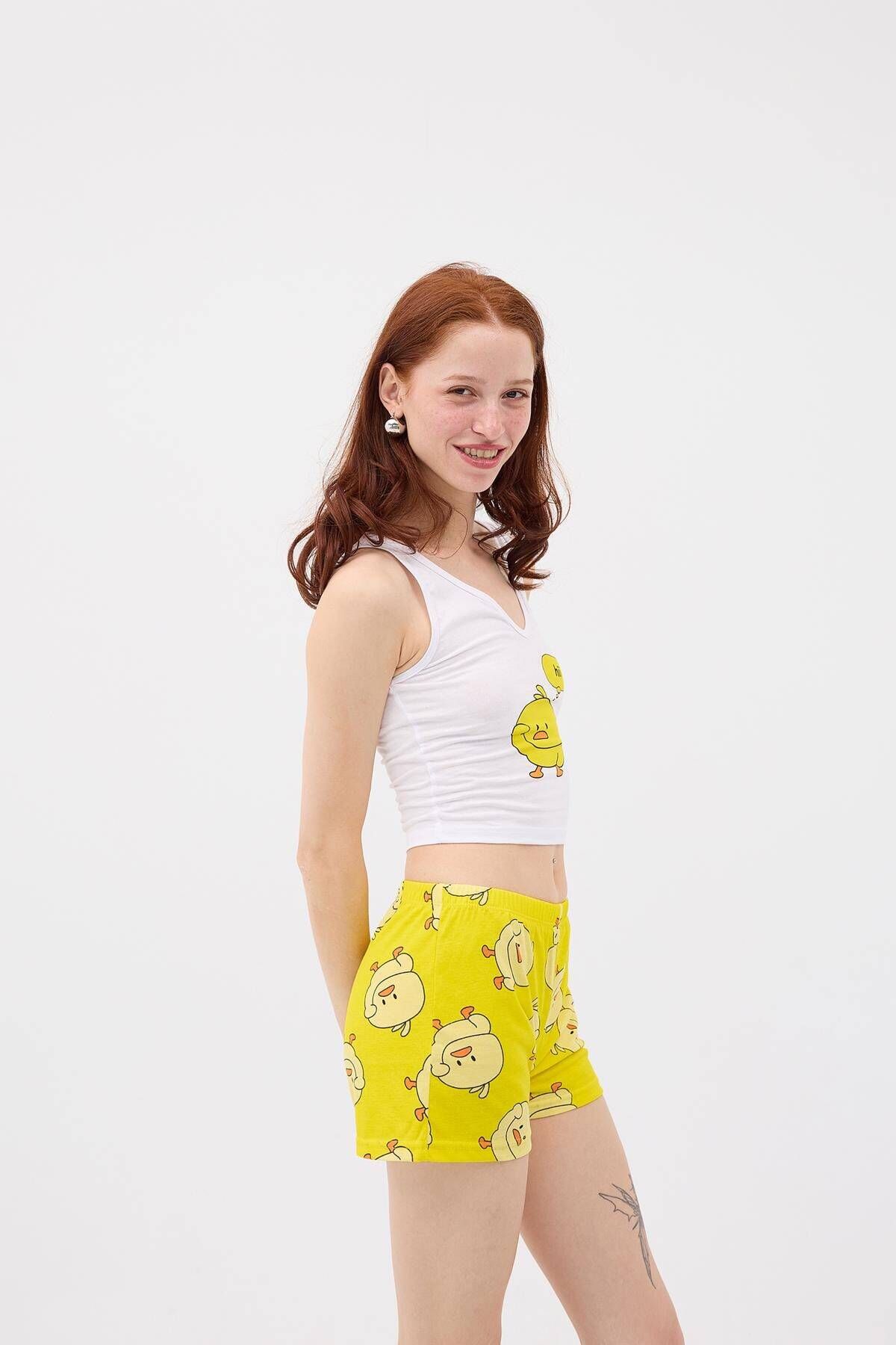 Addax-Chick Printed Pajama Set - with Shorts, Ş070-T5 3