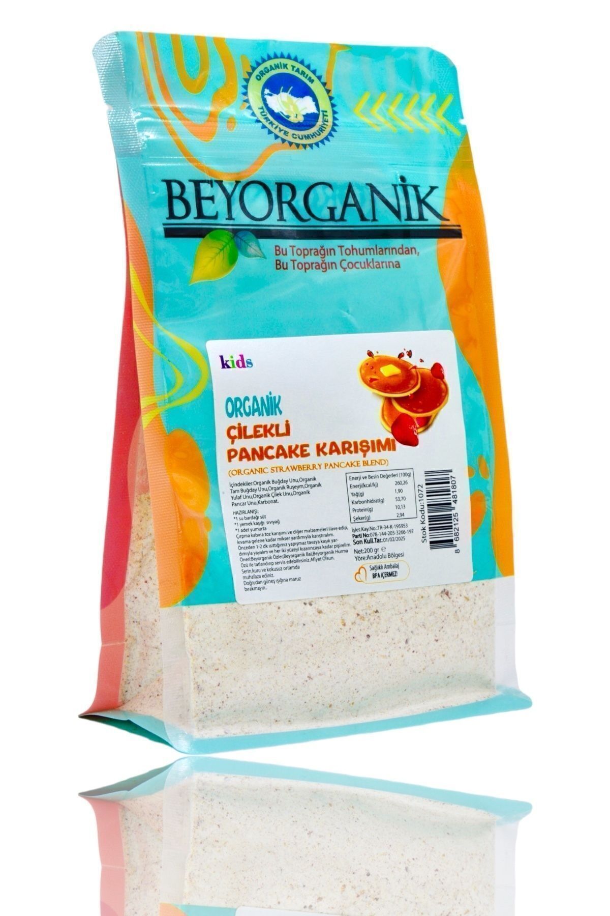 BEYORGANİK Organik Çilekli Pankek Karışımı 200gr Bebek Ek Gıdası