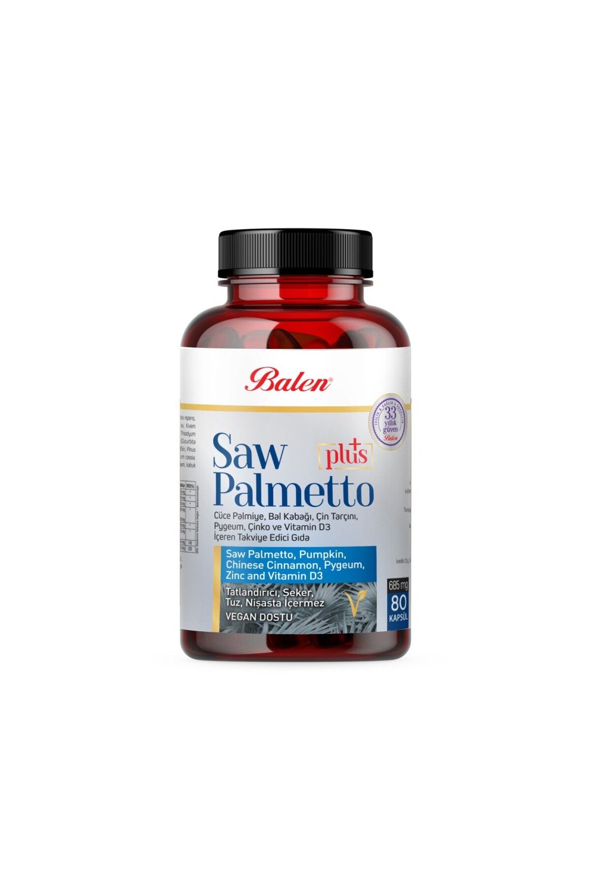 Balen SAW PALMETTO PLUS CÜCE PALM.ÇİN.VİT D3 KAPSÜL 685 mg* 80 KAPSÜL