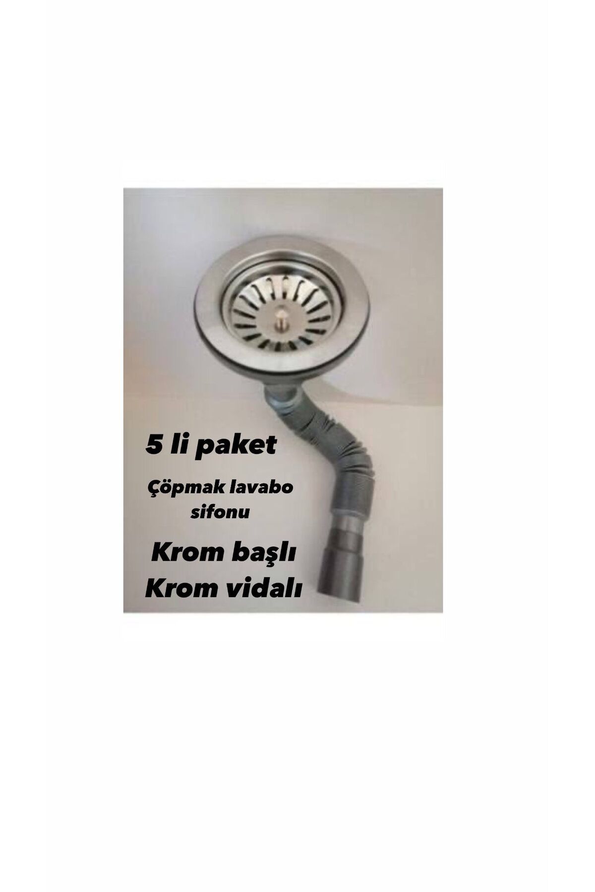 TANFLEX LAVABO SİFONU ÇÖPMAK  KROM BAŞLI KROM VİDALI 5Lİ PAKET