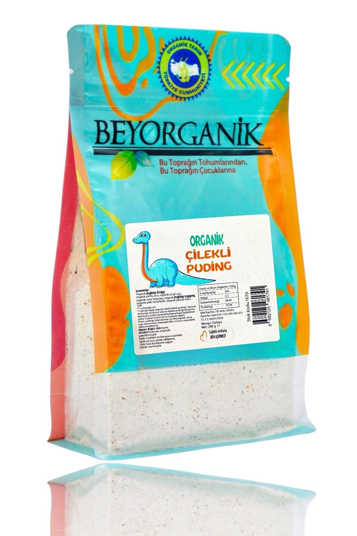 BEYORGANİK Organik Çilekli Bebek Pudingi 200gr (ŞEKER İLAVESİZ)