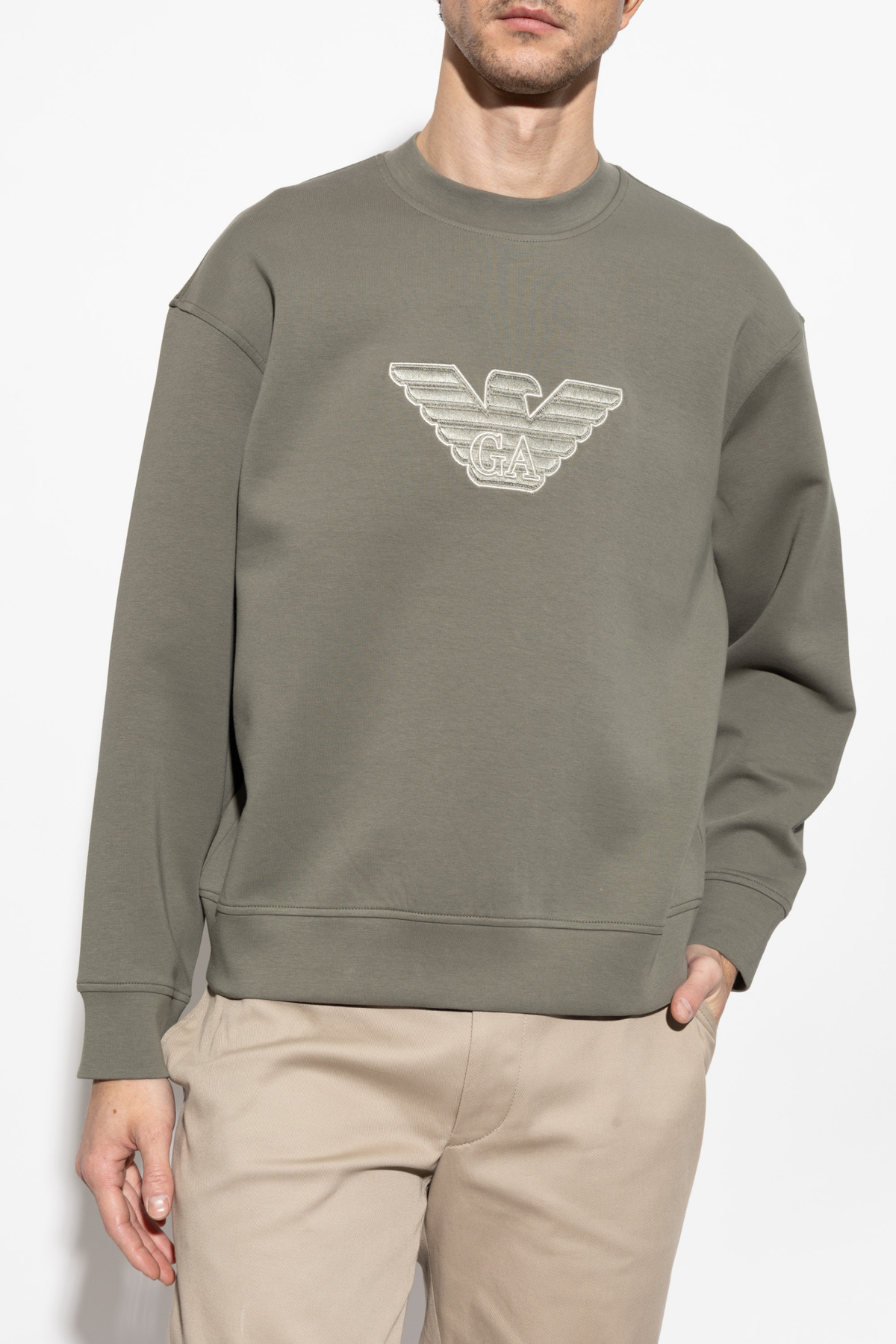 امپوریو آرمانی سویشرت مردانه یقه گرد معمولی طرح دار، پارچه ای طرح دار، آستین بلند، سبز، EM001052 AF10013-M8