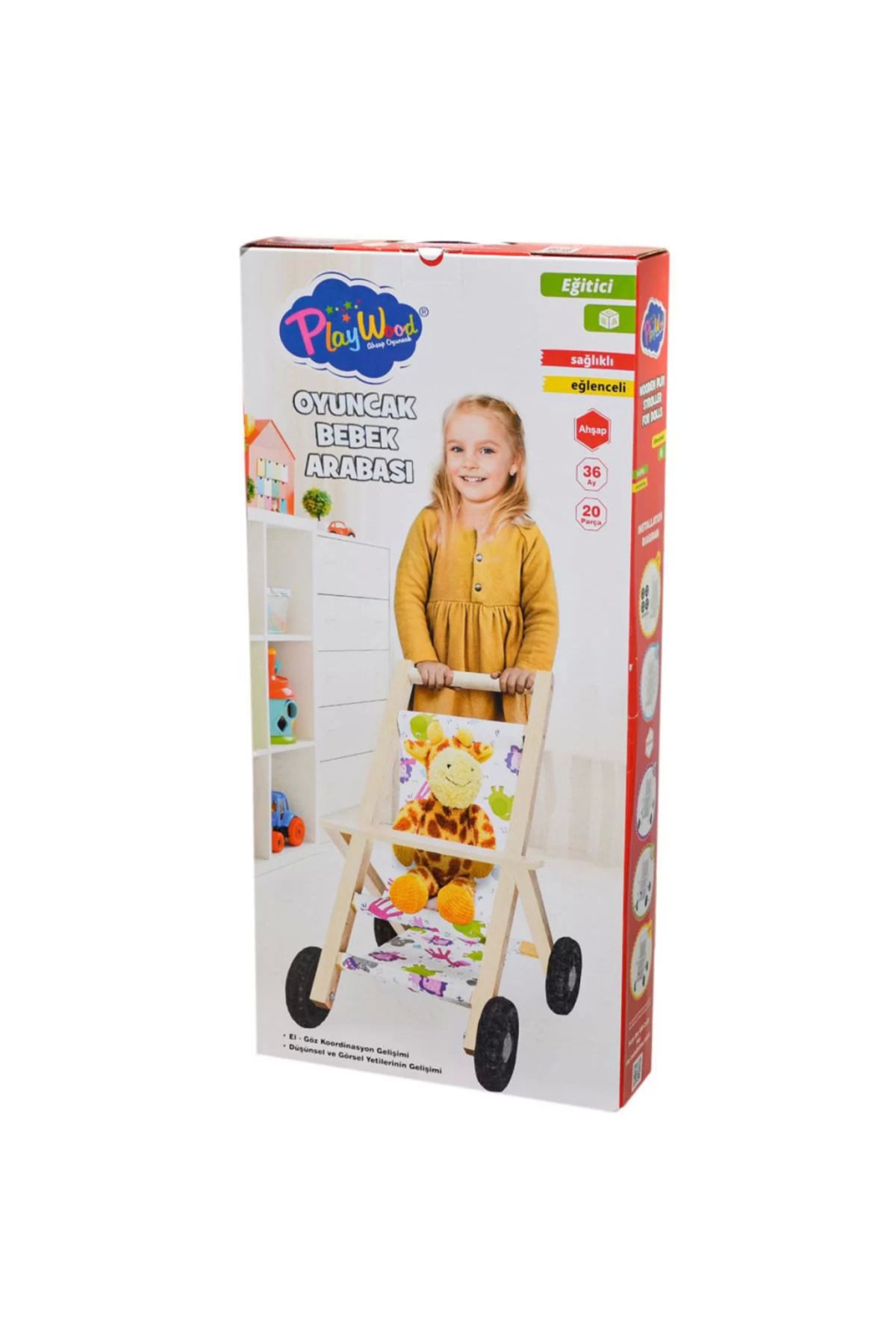 NessiWorld Playwood Ahşap Oyuncak Bebek Arabası