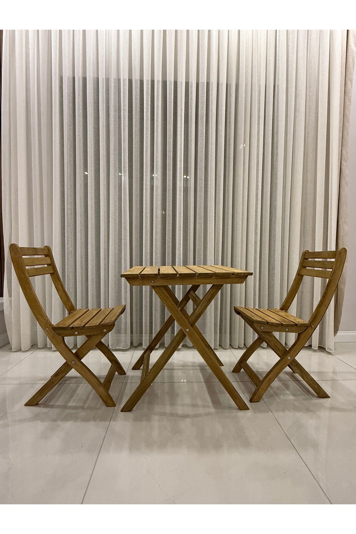 Ahşap Bidmart Katlanabilir Masa ve Katlanabilir Sandalye Takımı, 2+1 Bistro Set