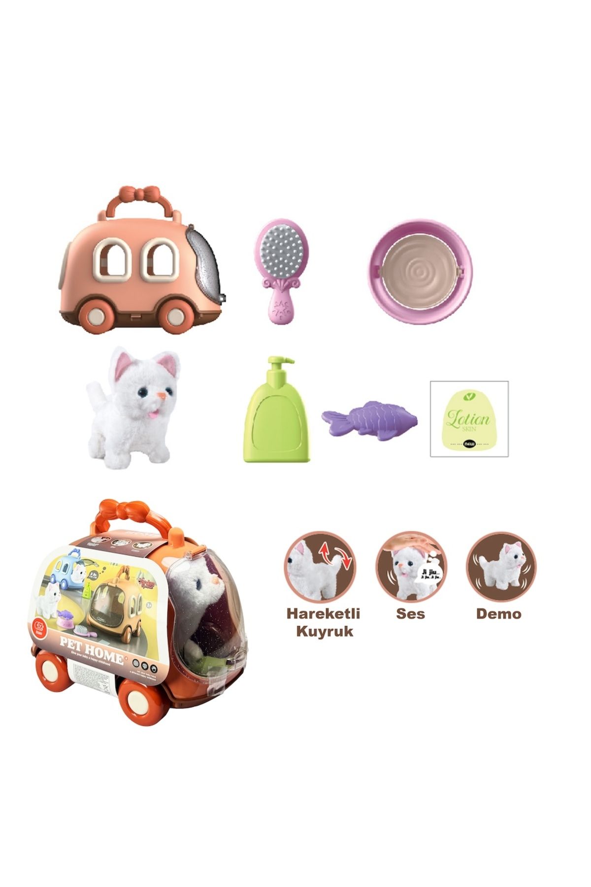 kosetoys Taşıma Çantalı yürüyebilen ve miyavlayan  beyaz sevimli yavru kedi