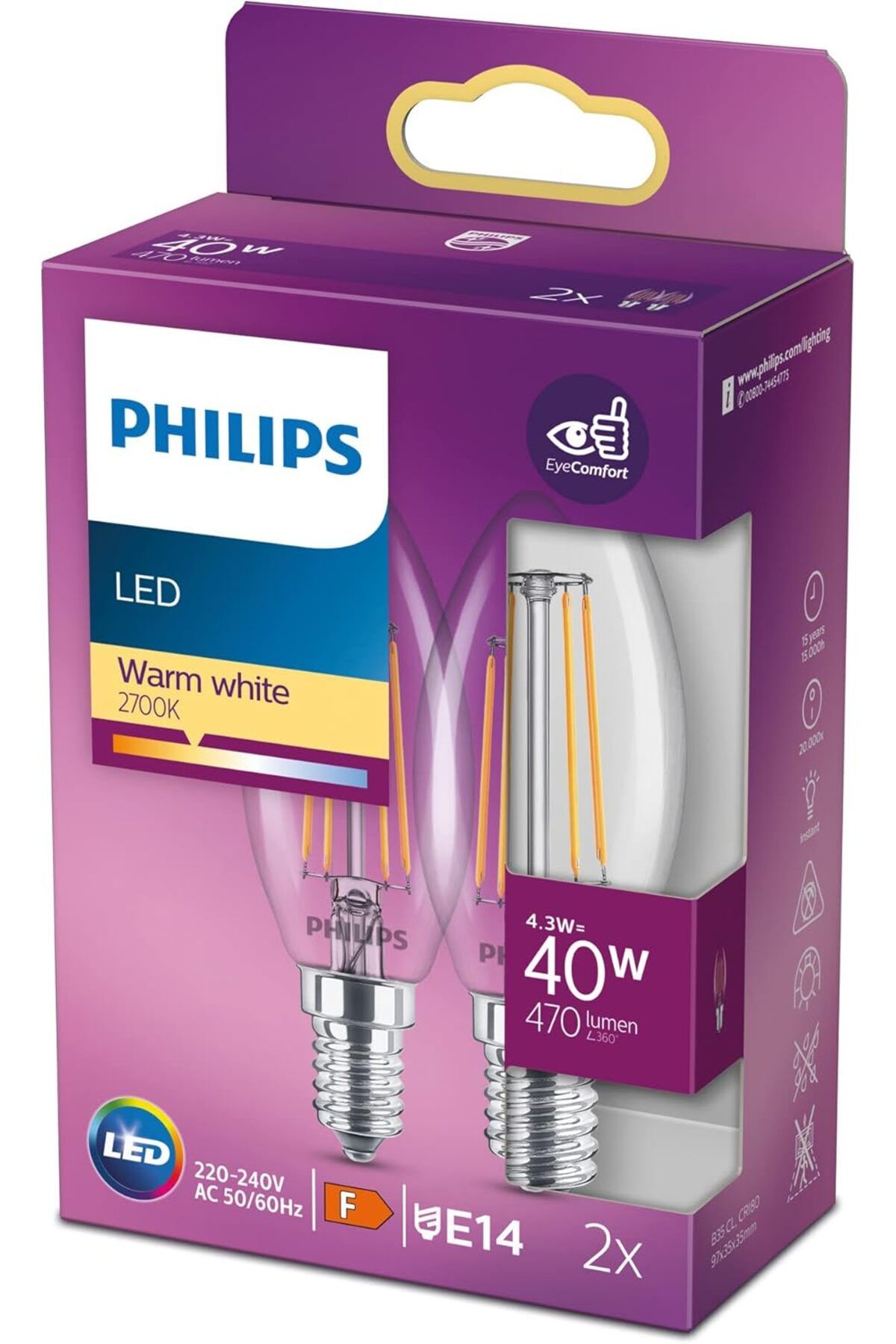 STOREMAX lbstorex LED Classic 40W B35 Led Mum Filament Ampul, 2700K Sarı Işık, E14 İnce Duy, Dim Edilmez,
