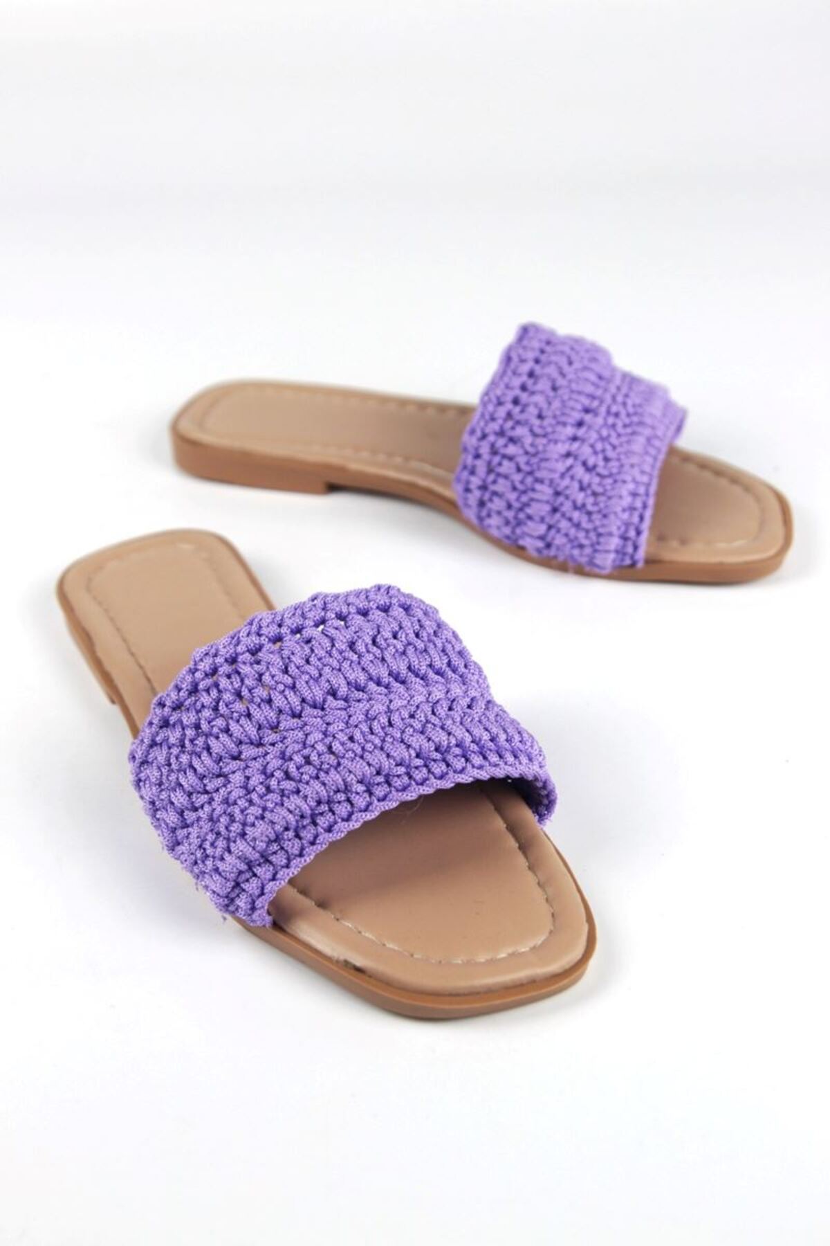 Gökhan Talay-Leona Women's Knitted Detailed Lilac Knitted Slippers 1