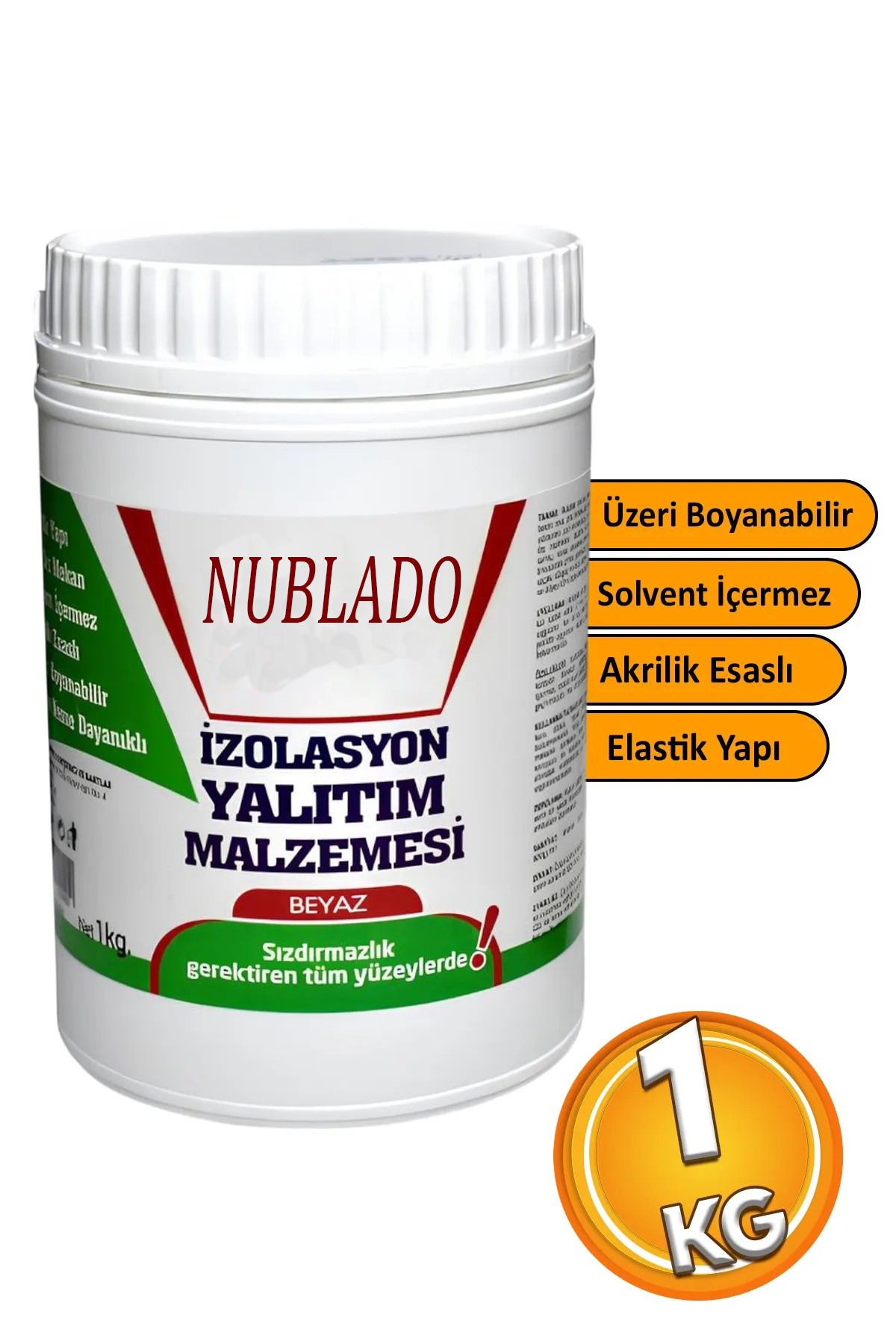 nublado İzolasyon Yalıtım Malzemesi 1 Kg Beyaz Renk Su Sızdırmaz Elastik Boyanabilir Rutubet Nem Yalıtımı