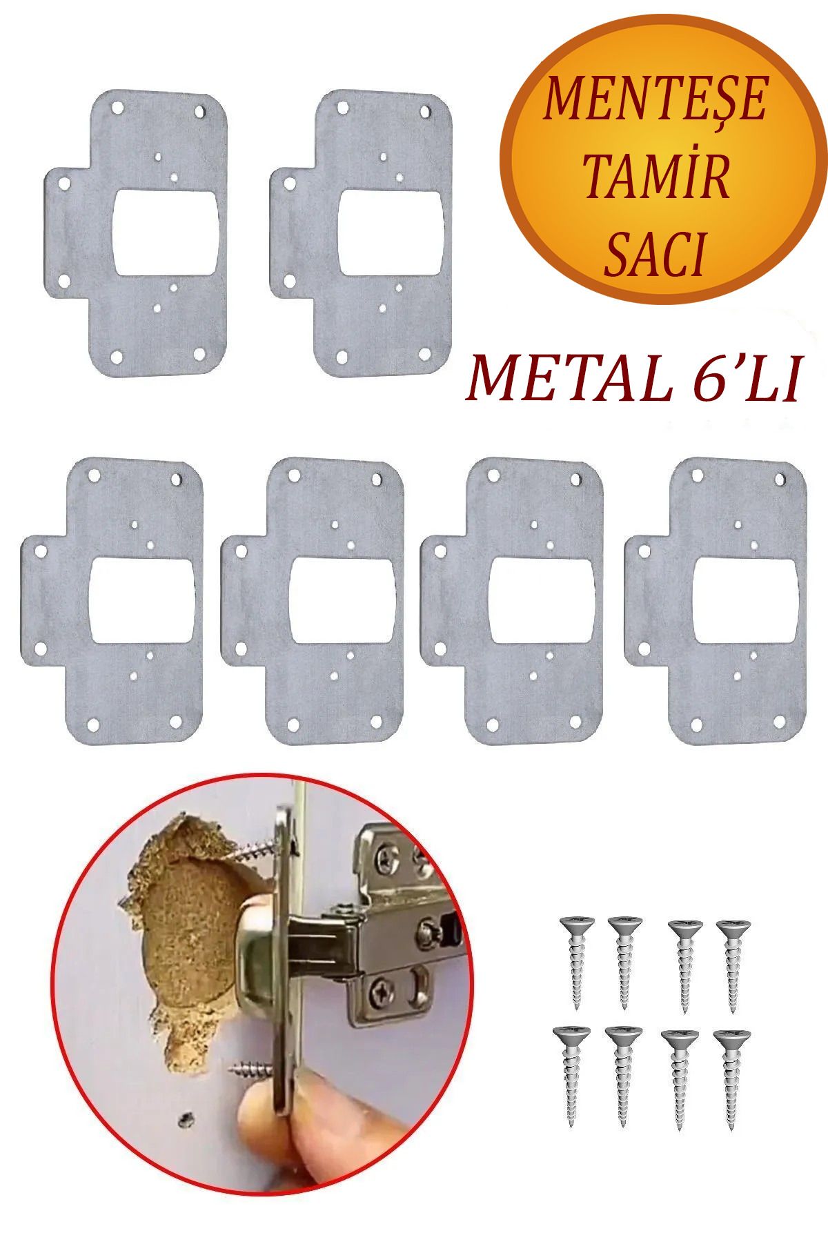 nublado Dolap Kapak Taş Menteşe Tamir Sacı  Onarım Kiti 6,5x9 Cm Yuva Tablası Pratik 6 Adet