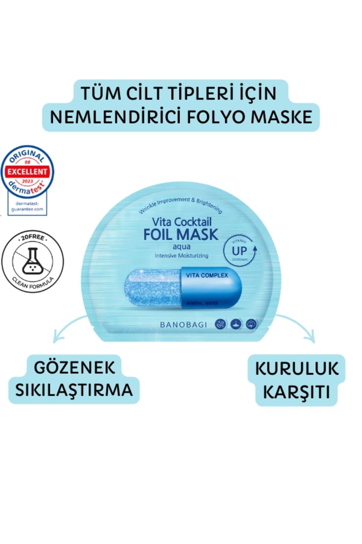 Banobagi Vita Cocktail Foil Mask Aqua ( Gözenek sıkılaştırıcı ve Kuruluk karşıtı pamuk maske)