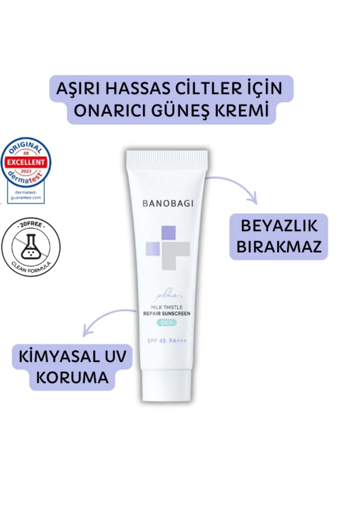 Banobagi MILK THISTLE REPAIR CICA SUNSCREEN PLUS SPF45 PA++ ( Beyazlık bırakmayan Güneş Kremi)