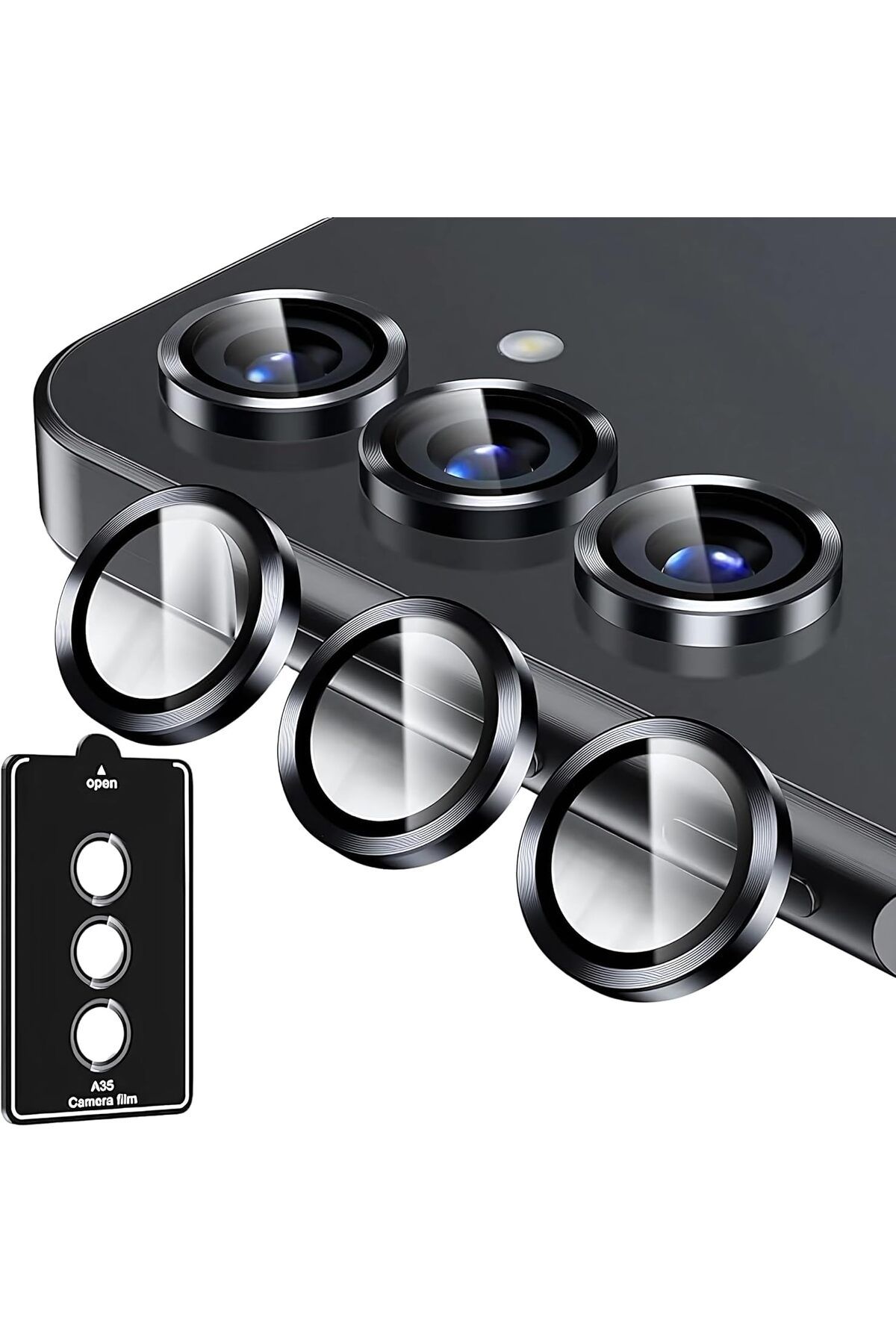 STOREMAX efshopx Samsung Galaxy A35 İçin Kamera Koruyucu Otomatik Hizalama Aparatlı 9h Safir Cam Lens Koru