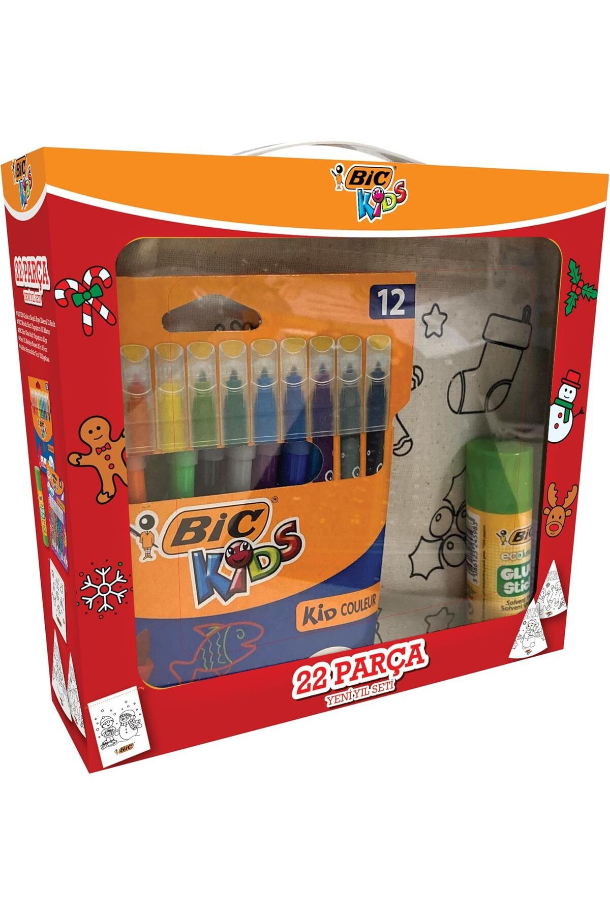 STOREMAX nhlshp Kids Yeni Yıl Boyama Seti 22 Parça/Keçeli Kalem/Simli Yapıştırıcı/Glue Stick/Boyanabi