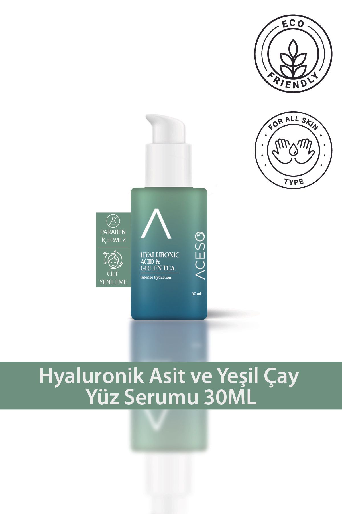 Aceso Cosmetics Hyaluronik Asit ve Yeşil Çay Yüz Serumu 30 ml