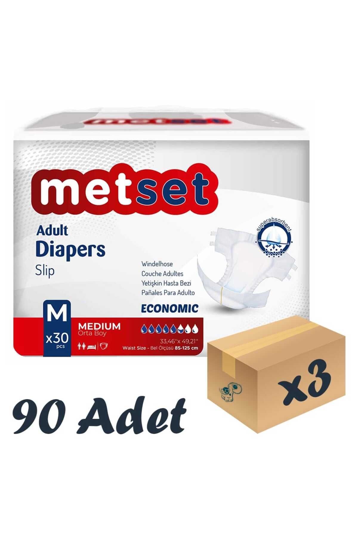 Metset Ekonomik Bel Bantlı Yetişkin Hasta Bezi 5,5 Damla Medium Orta Boy 30'lu 3 Paket 90 Adet