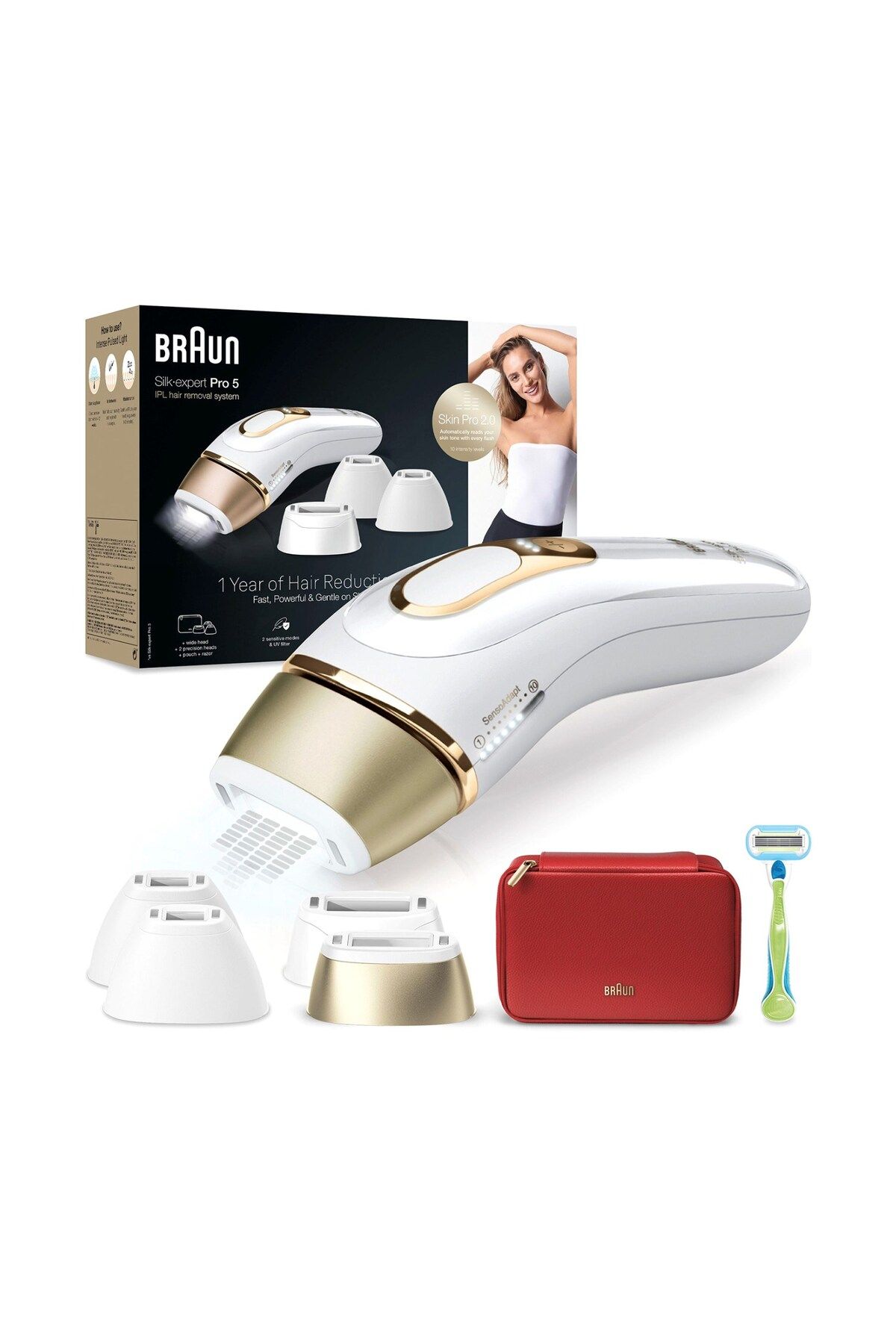 Braun Silk·Expert Pro 5 PL5382 Çanta ve 4 Başlıklı IPL Lazer Epilasyon Aleti + Venus Tıraş Makinesi