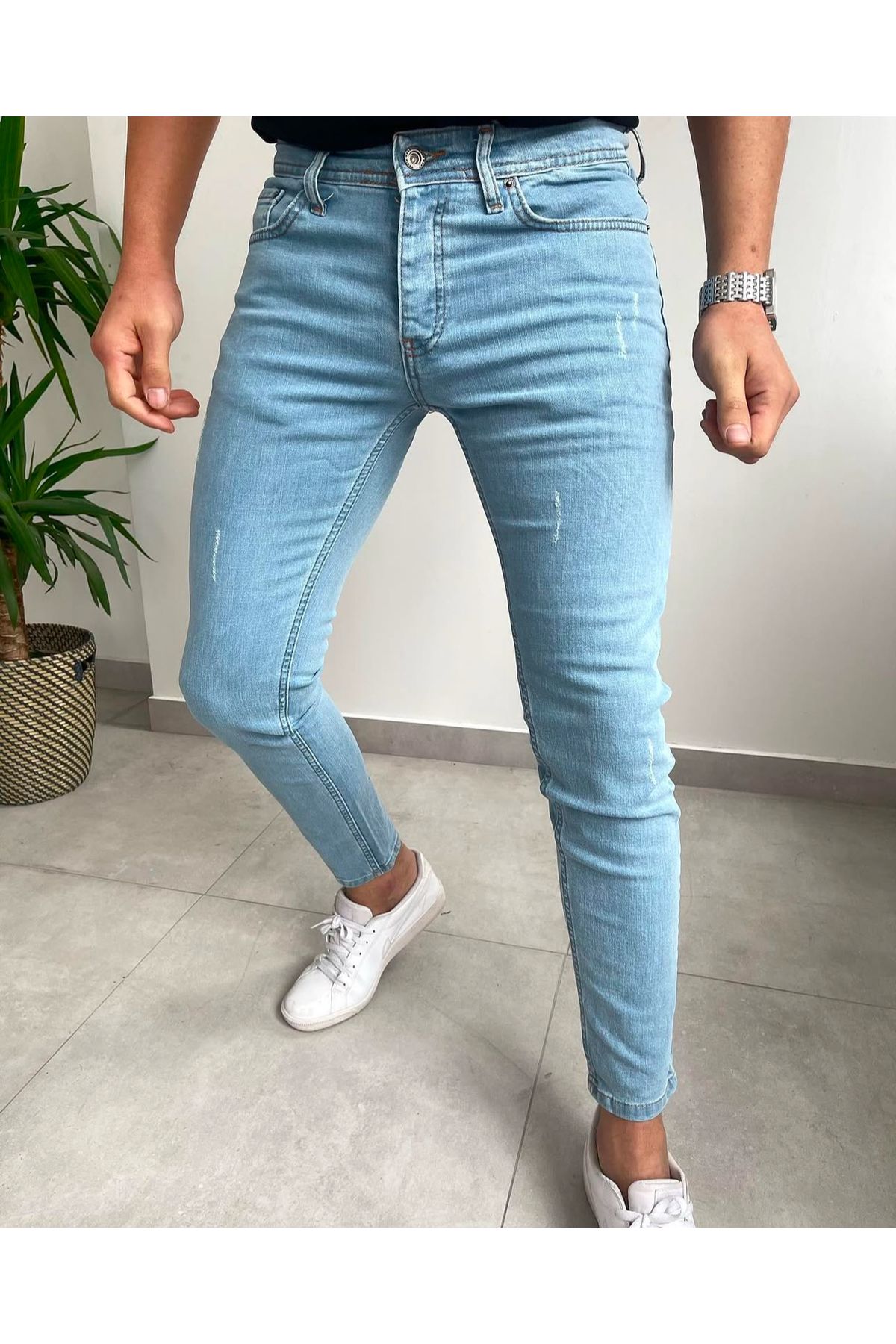 moda biz Erkek Buz Mavi Jean Pantolon