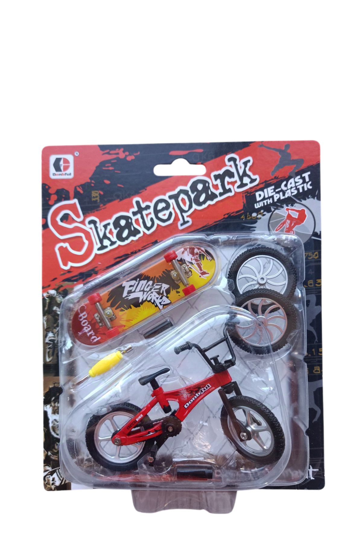 Nostalji Kutusu-Red Figure Bicycle Finger Skateboard Toy Mini Kay Kay Set Fingerboard Ollie Skatepark Playset 1