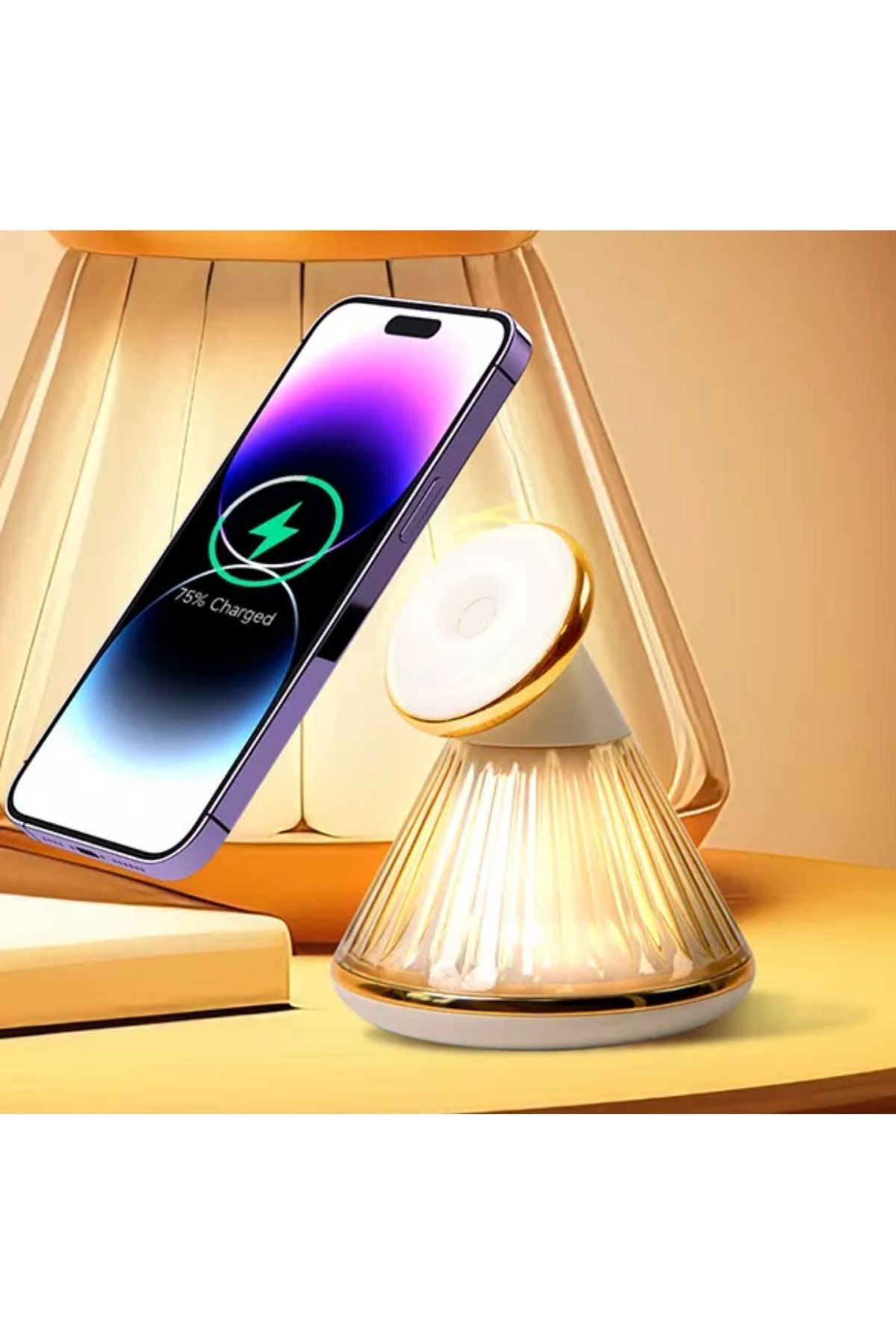 Noriyen Premium 15W Manyetik Hızlı Wireless Kablosuz Şarj Standı Gece Lambalı Apple iPhone Android Uyumlu