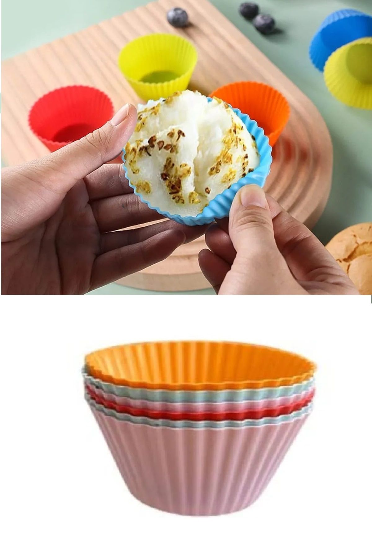 MERTONLİNE-6 Pieces Washable Mini Serrated Muffin Mold - Ribbed Cake - Cupcake - Colored Pastry Container 2