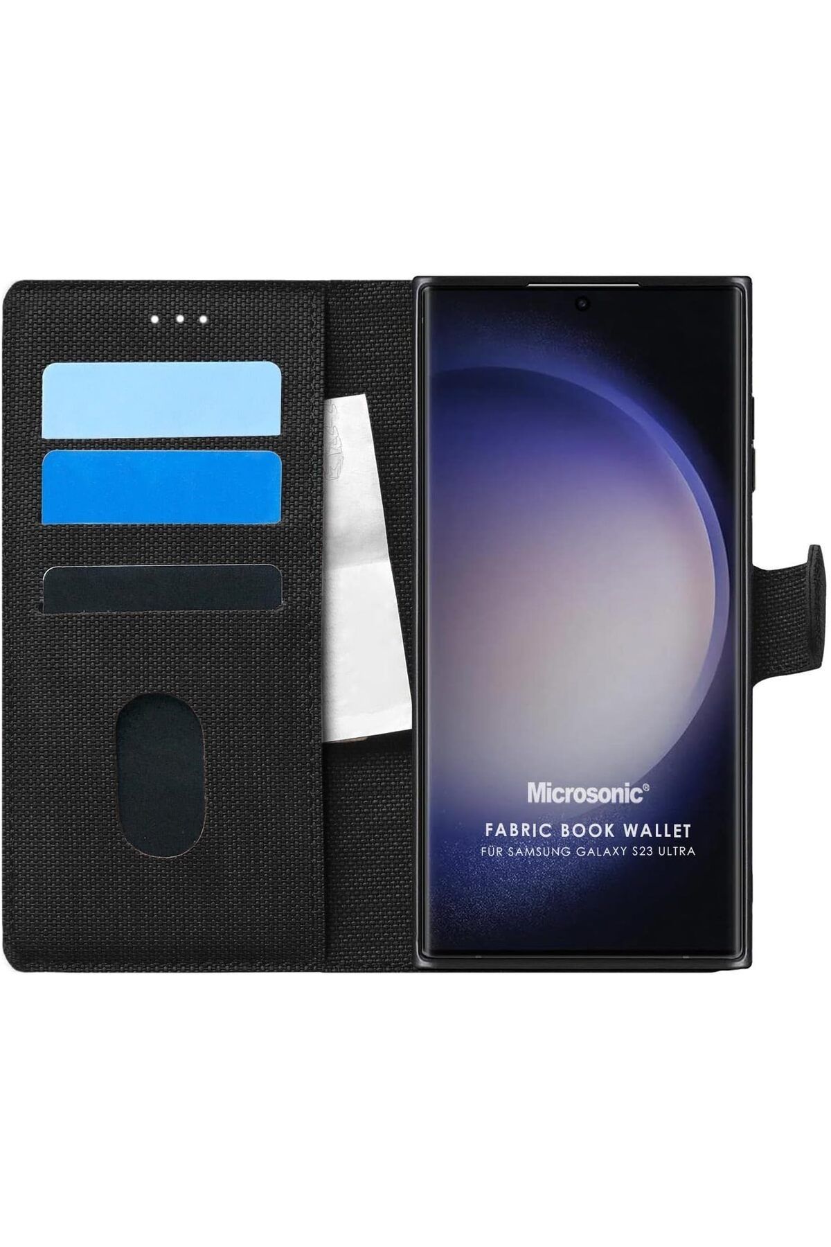 STOREMAX lbstorex Galaxy S23 Ultra için Kılıf Fabric Book Wallet Siyah [Galaxy S23 Ultra ile Uyumlu Kılı
