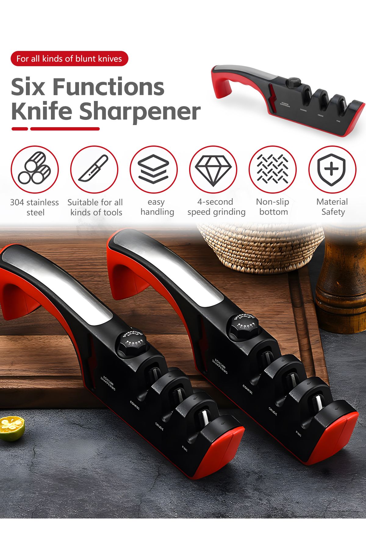 COOYA-4 in 1 Handheld Tool Sharpener, Adjustable Durable Non Slip,Use for Repair,Polish,Sharpen,Red 6